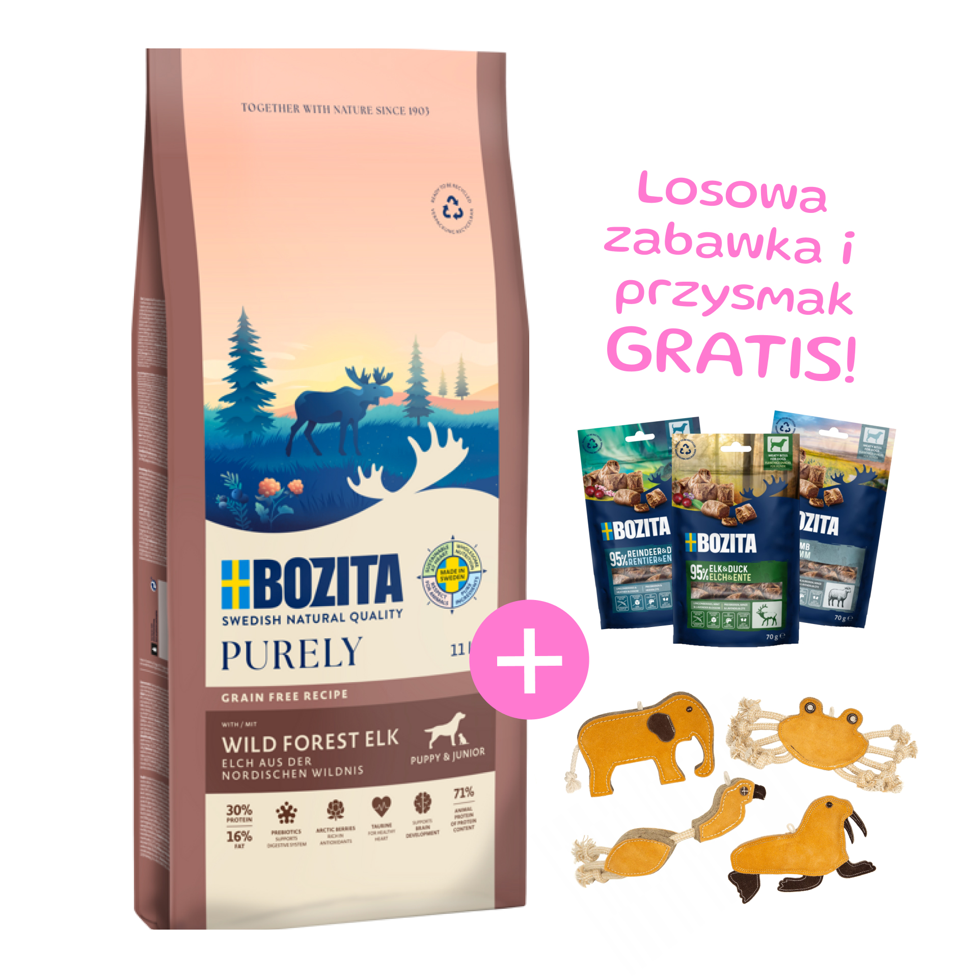 Bozita Purely Puppy & Junior bezzbożowa karma z łosiem i kurczakiem 11kg