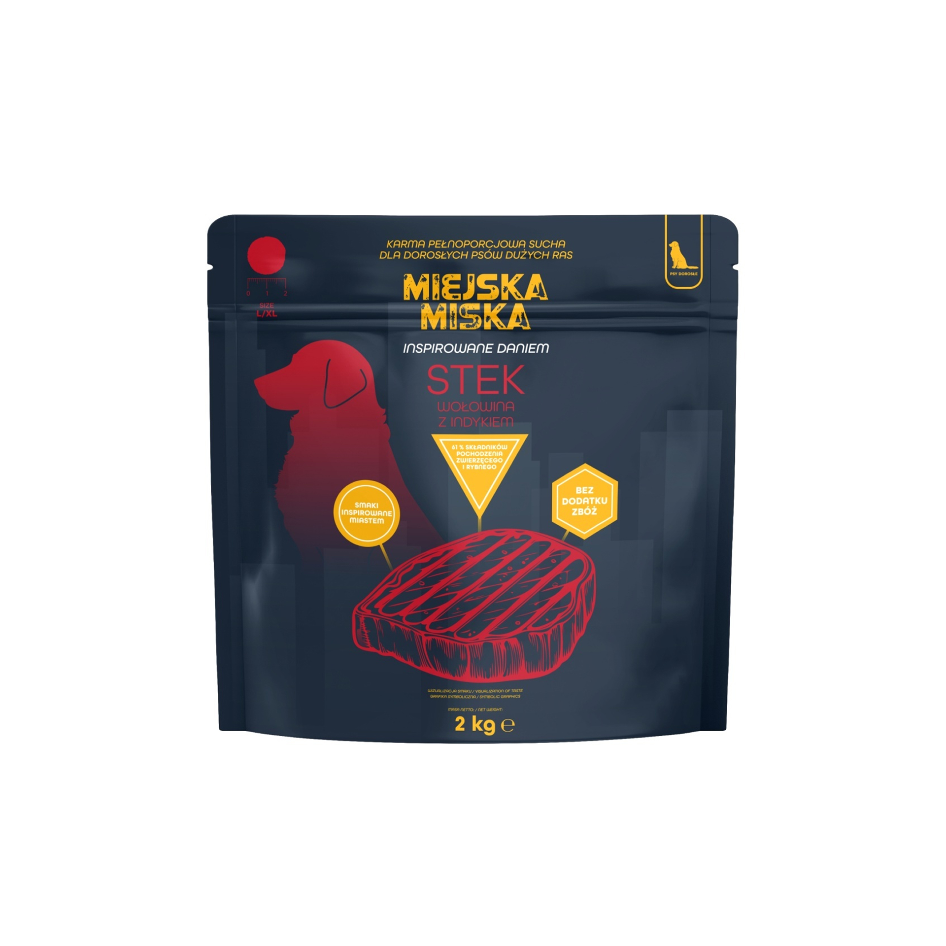 Gaczoo Miejska Miska Stek L/XL Wołowina karma sucha dla psów dużych ras 2 kg 