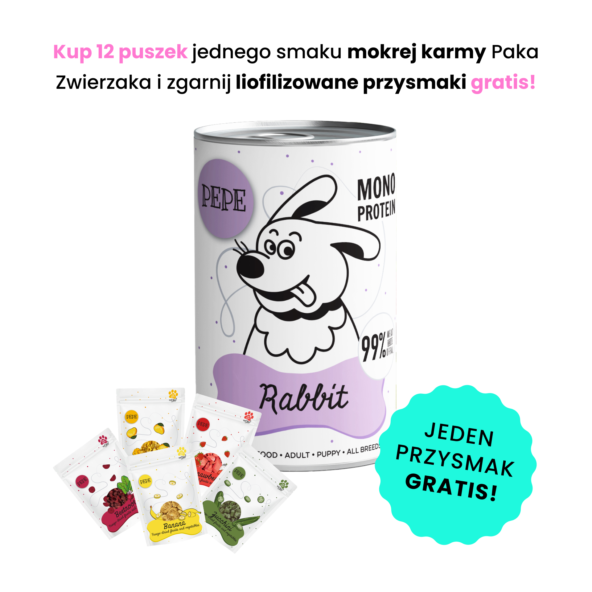 PAKA ZWIERZAKA PEPE MONO PROTEIN królik 400g karma mokra dla psów w każdym wieku