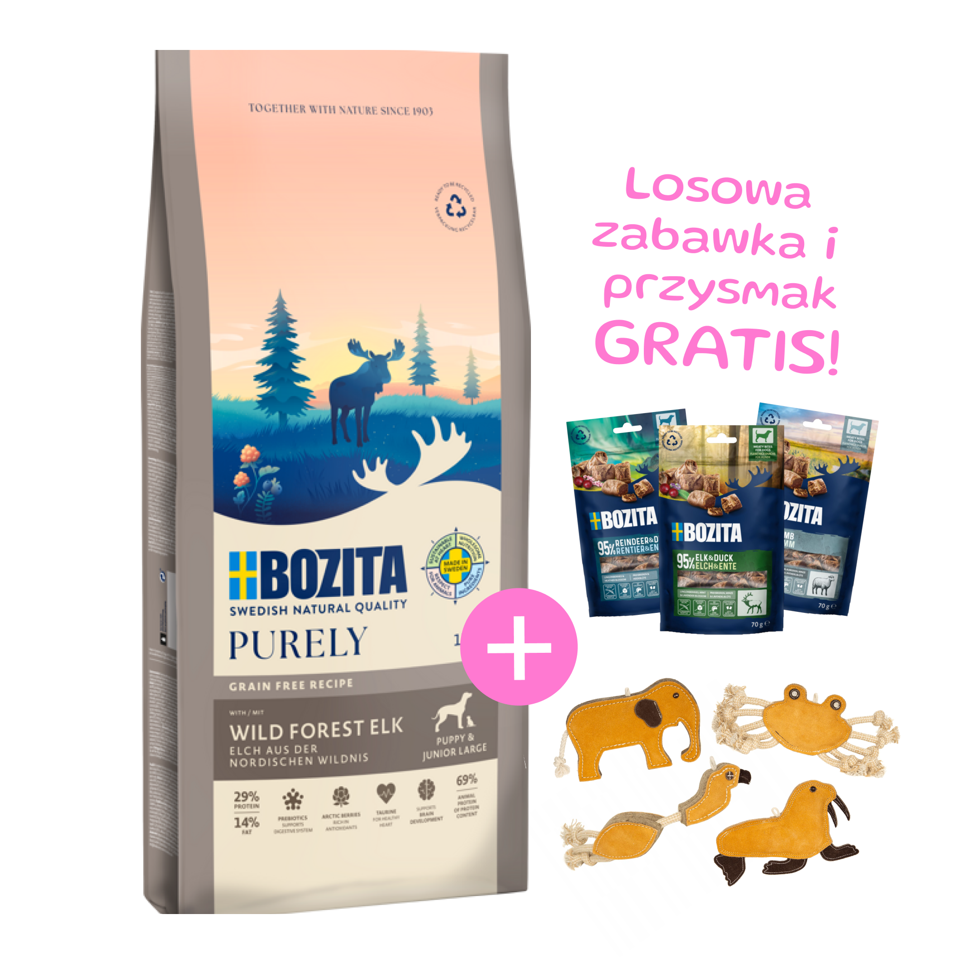 Bozita Purely Puppy & Junior Large bezzbożowa karma z łosiem i kurczakiem 11kg