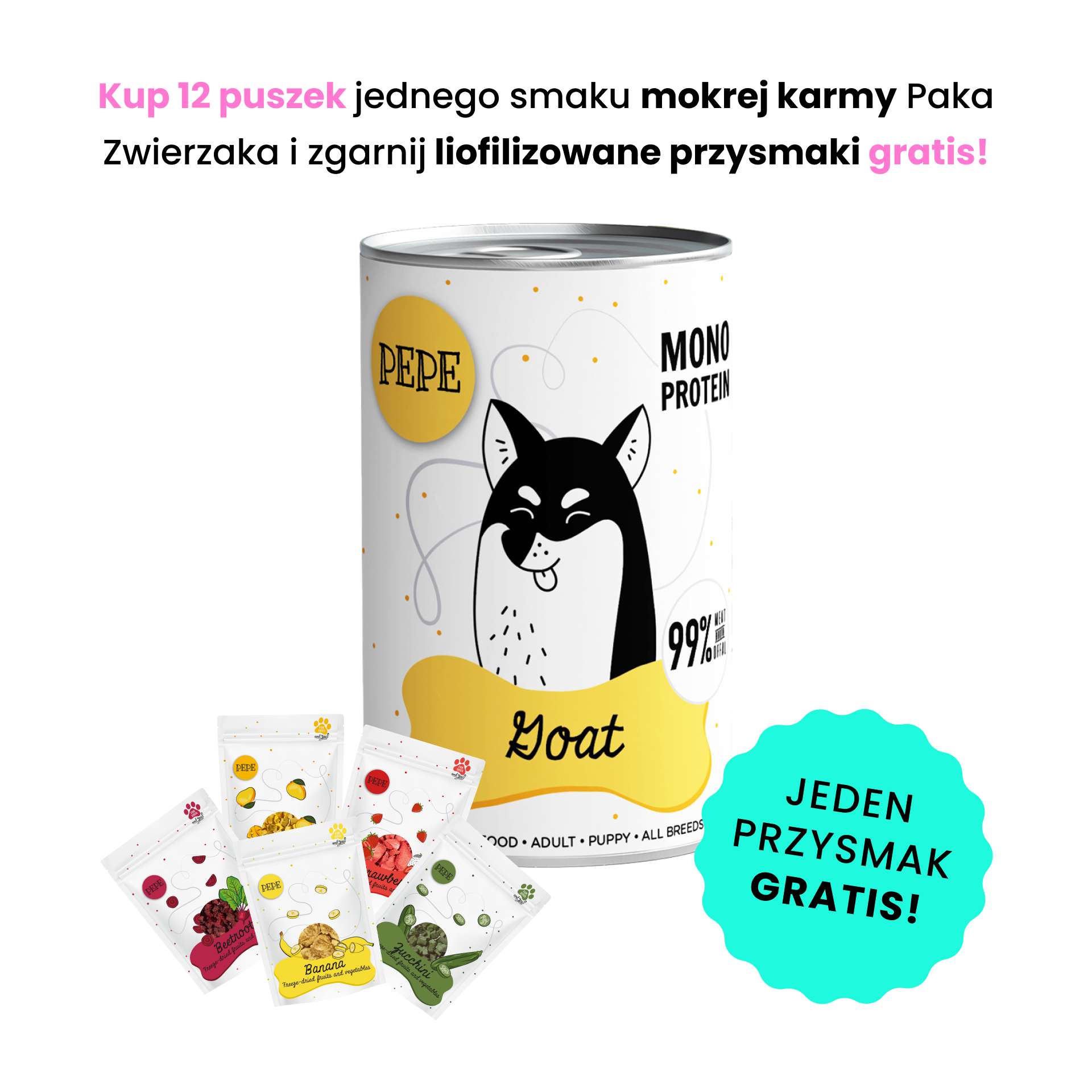 PAKA ZWIERZAKA PEPE MONO PROTEIN koza 400g karma mokra dla psów w każdym wieku 