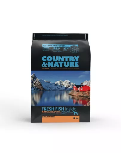 COUNTRY&NATURE Oceanic White Fish Recipe. Karma dla psów ras średnich i dużych - ryby białe morskie 3 kg