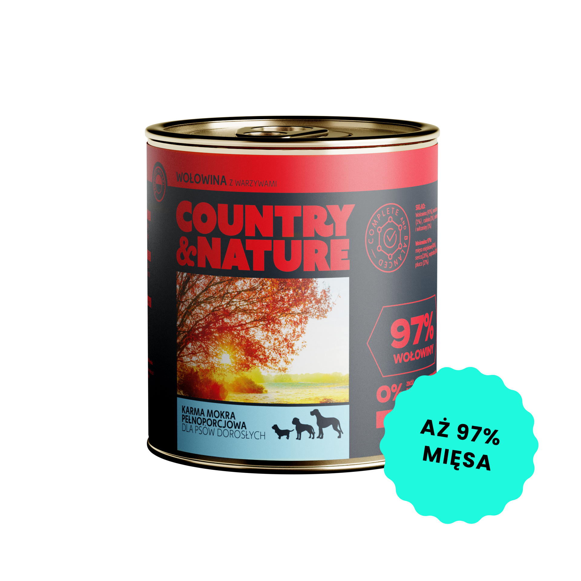 COUNTRY&NATURE Bezzbożowa mokra karma - wołowina z warzywami 850g