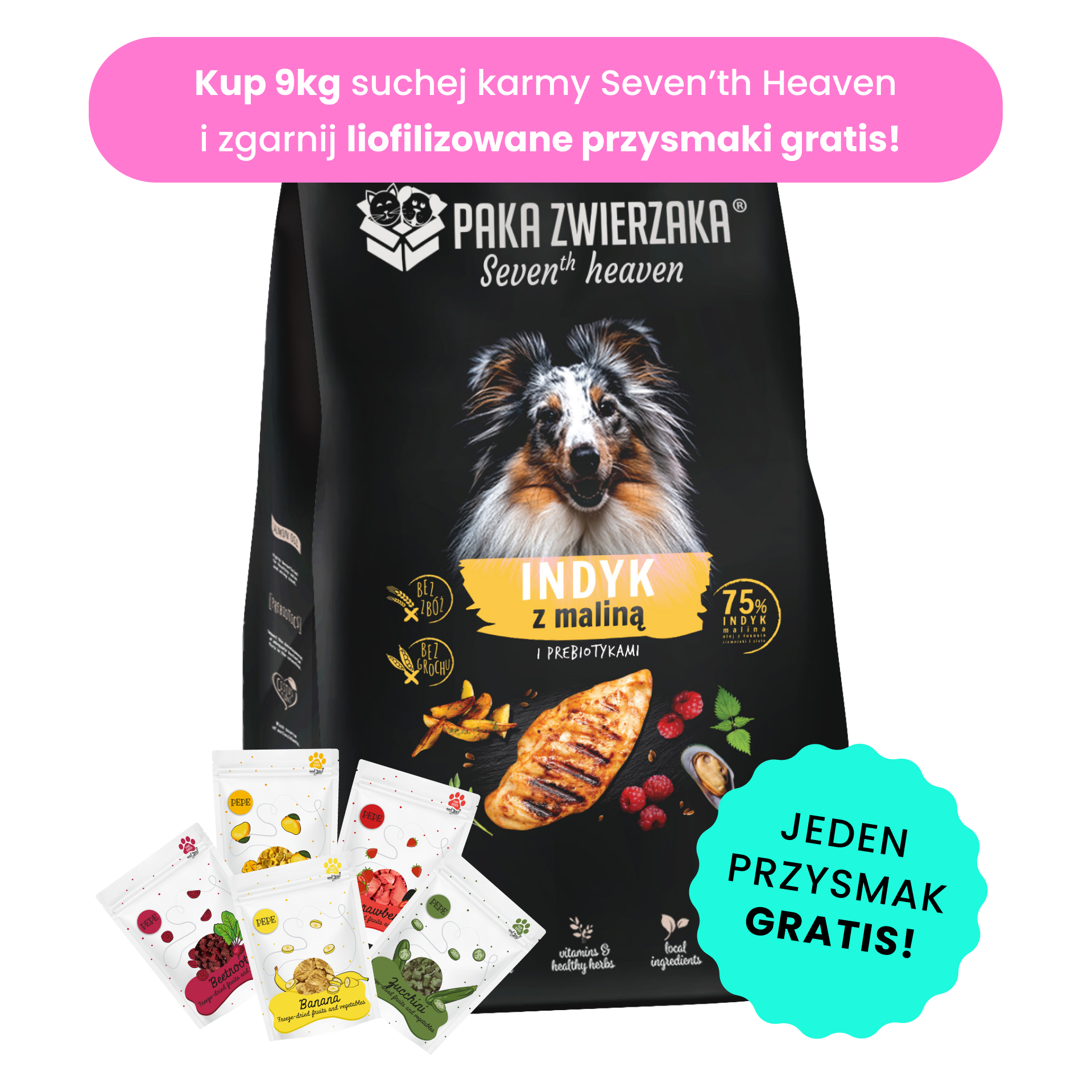 PAKA ZWIERZAKA sucha karma Seven’th Heaven Turkey & Raspberry  (Indyk i malina) 9 kg