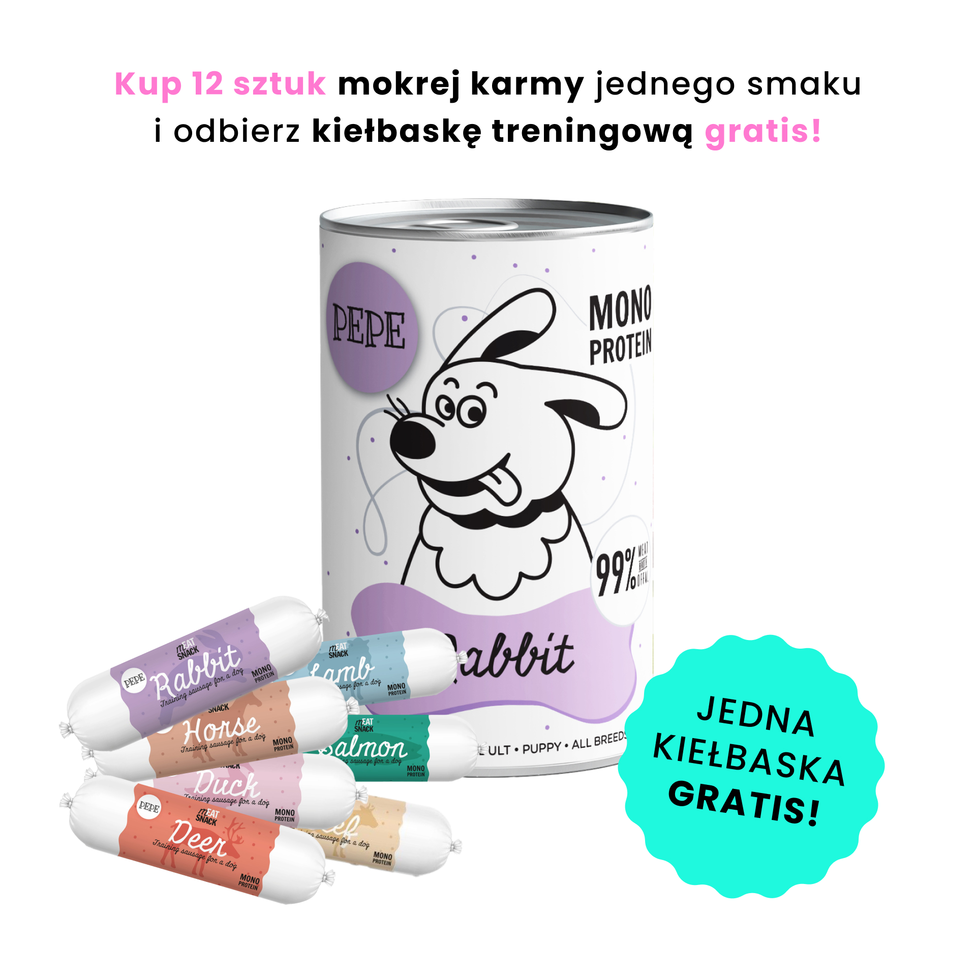 PAKA ZWIERZAKA PEPE MONO PROTEIN królik 400g karma mokra dla psów w każdym wieku