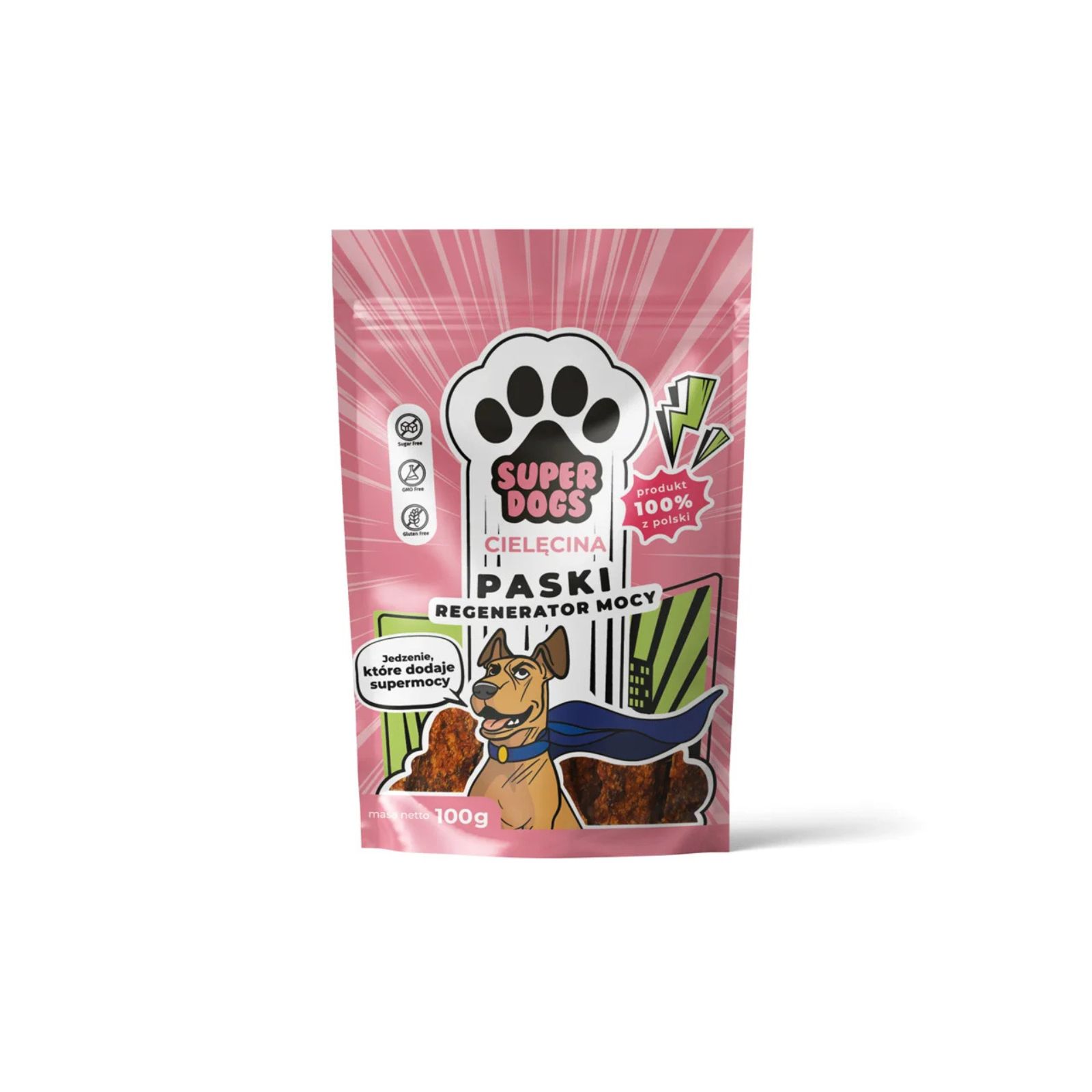 SUPERDOGS Paski Regenerator Mocy cielęcina przysmak dla psa 100g 