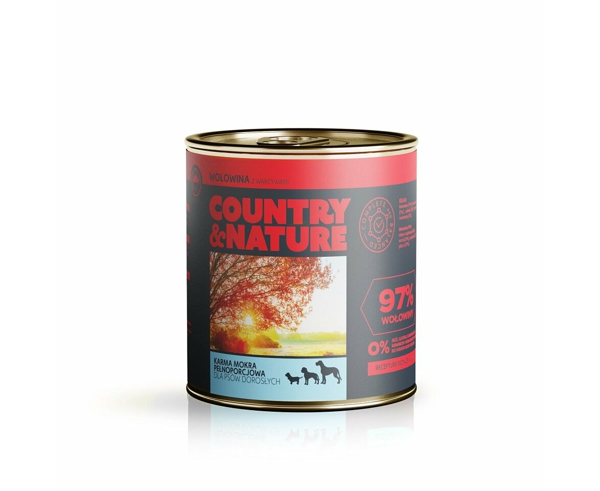 COUNTRY&NATURE Bezzbożowa mokra karma - wołowina z warzywami 850g