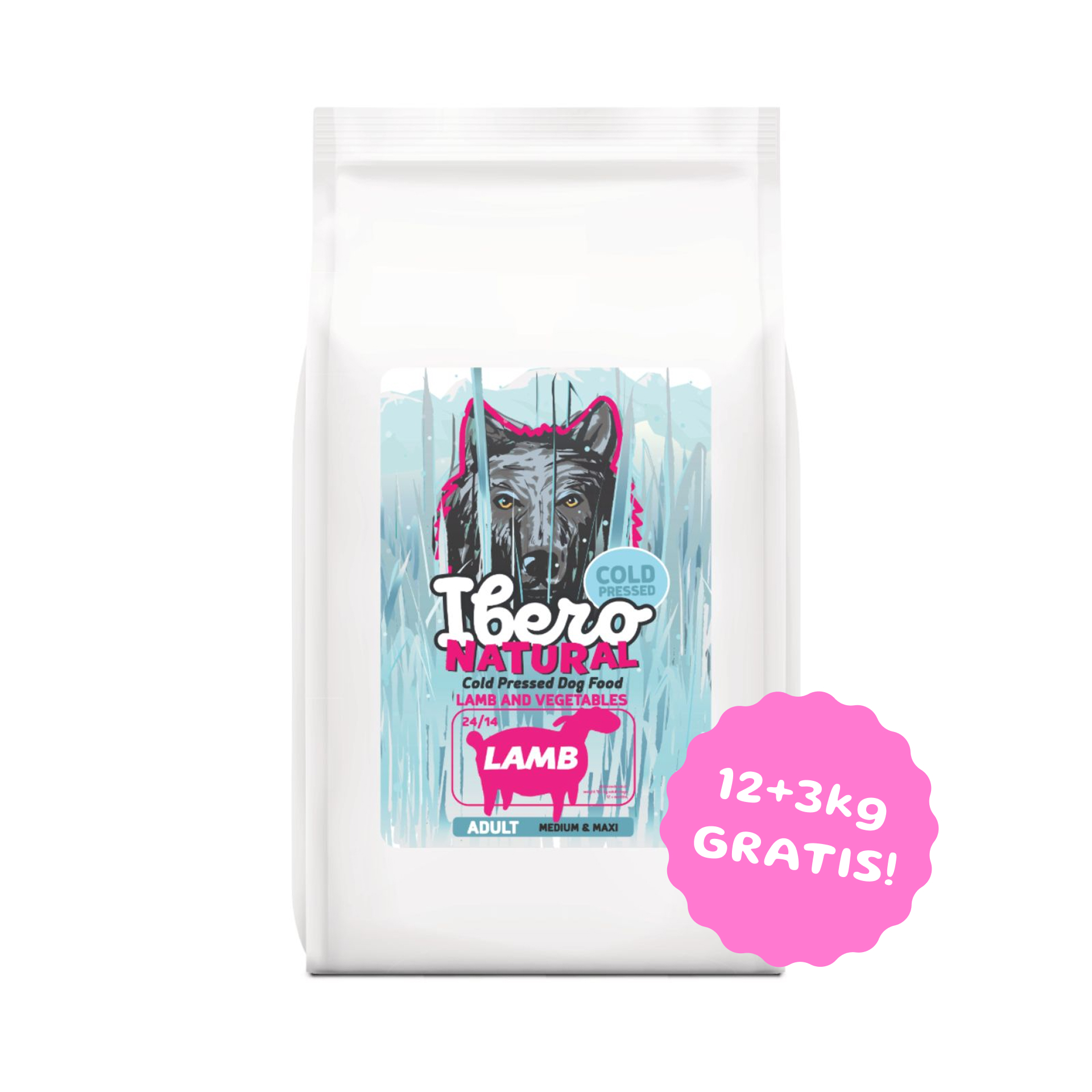 Ibero Cold Press Dog Adult Medium/Large karma tłoczona na zimno dla dużych i średnich psów z jagnięciną 12kg + 3kg GRATIS! 