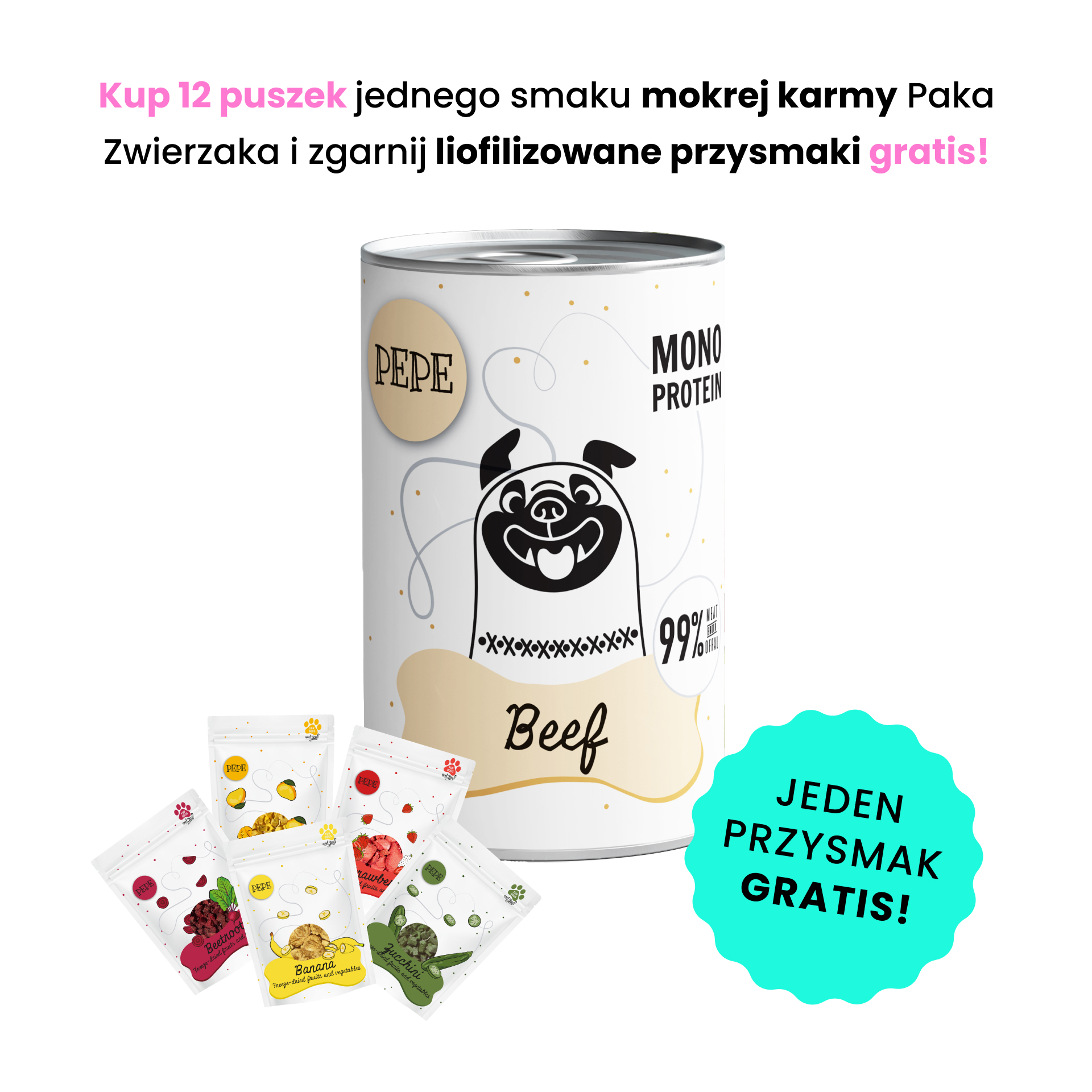 PAKA ZWIERZAKA PEPE MONO PROTEIN wołowina 400g karma mokra dla psów w każdym wieku