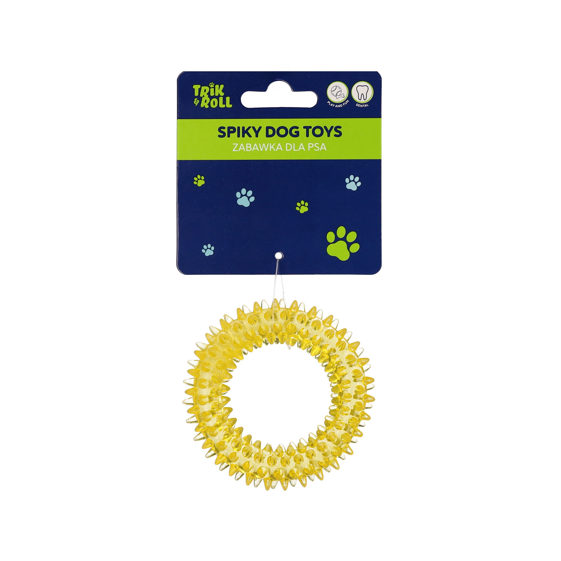 TRIK&ROLL Żółty ring z kolcami zabawka do gryzienia i aportowania dla psa 9cm