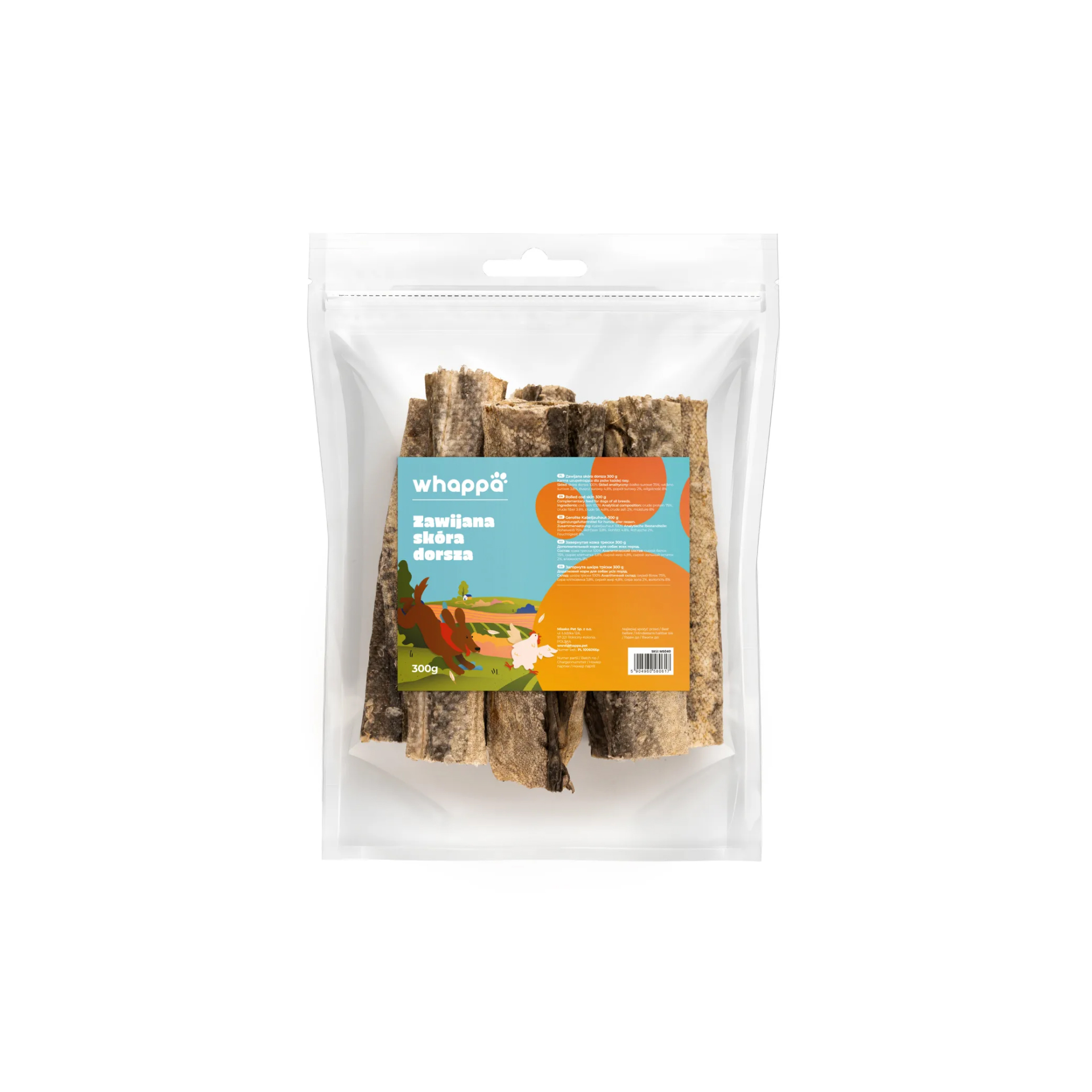 Whappa Zawijana skóra dorsza naturalny przysmak dla psa 300g