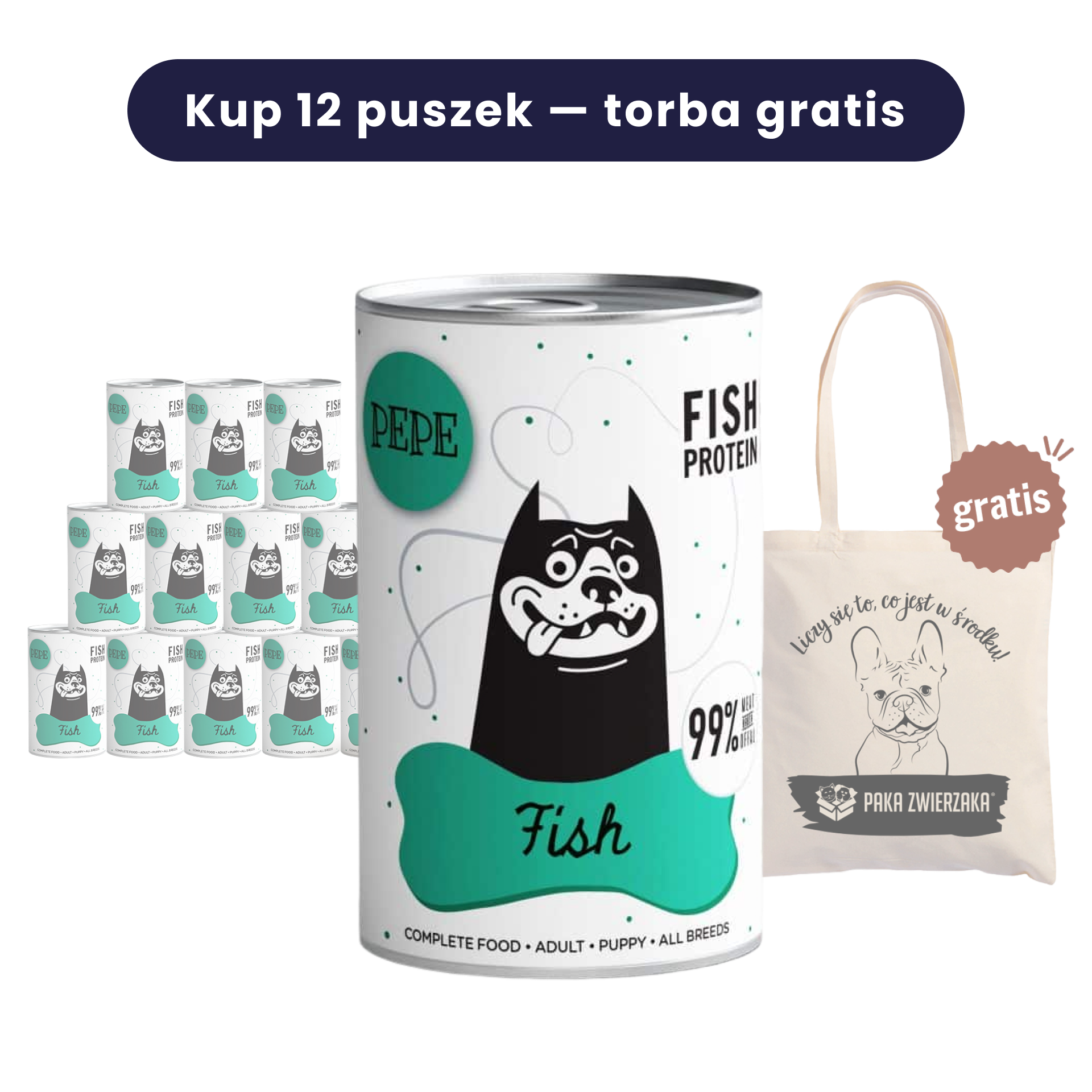 PAKA ZWIERZAKA PEPE FISH PROTEIN ryby 400g karma mokra dla psów w każdym wieku