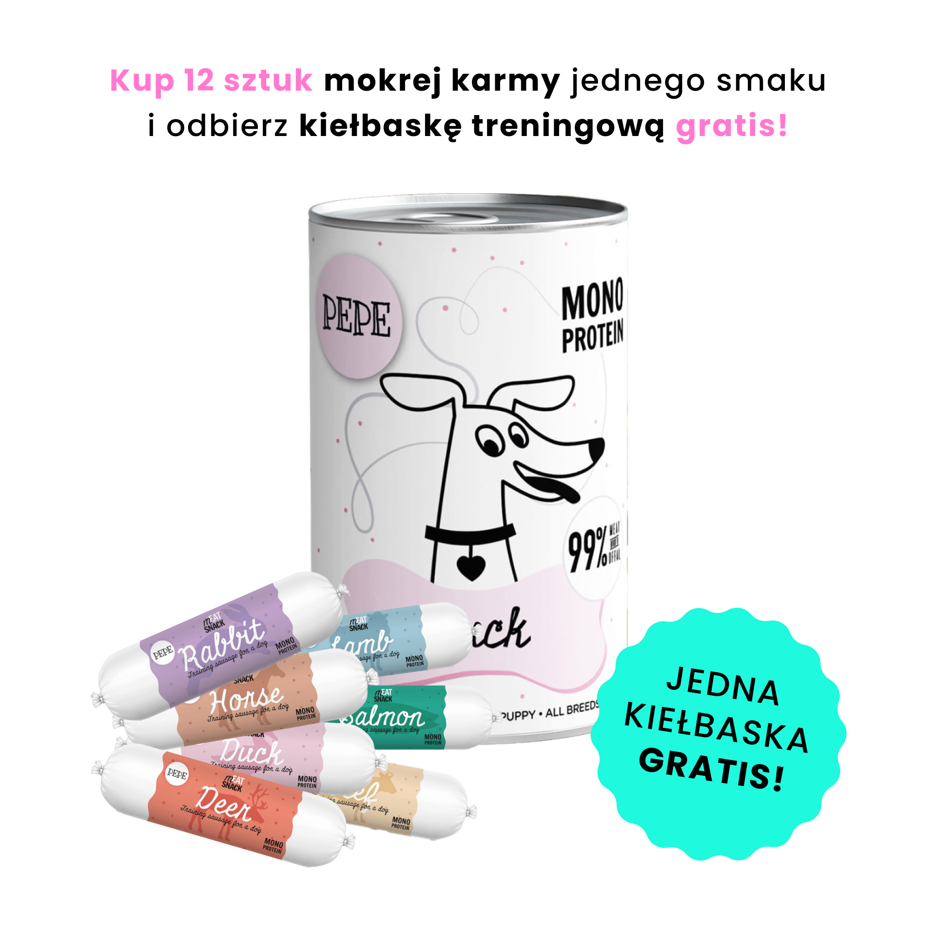 PAKA ZWIERZAKA PEPE MONO PROTEIN kaczka 400g karma mokra dla psów w każdym wieku