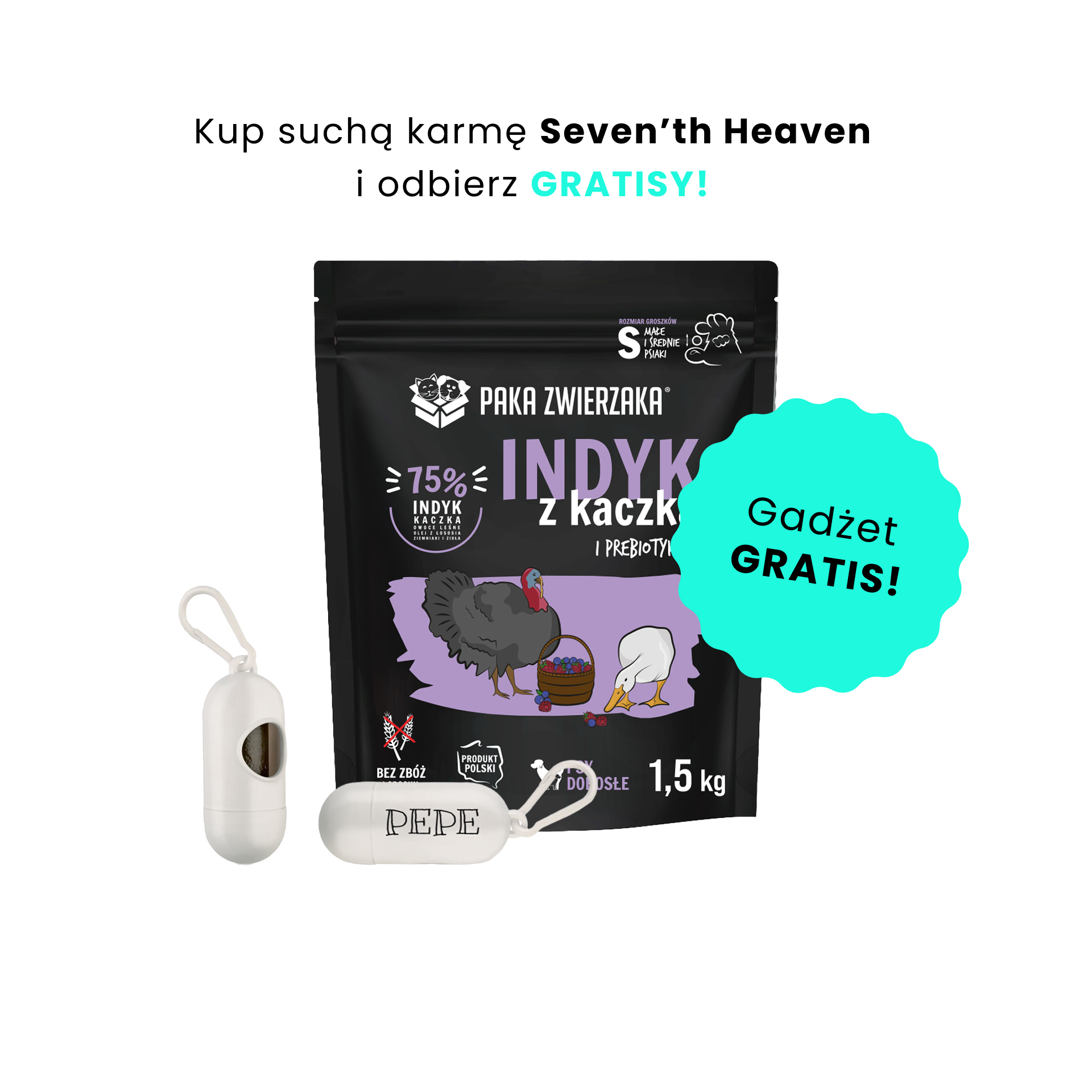 PAKA ZWIERZAKA sucha karma Seven’th Heaven Indyk z Kaczką Mini - dla małych ras 1,5 kg