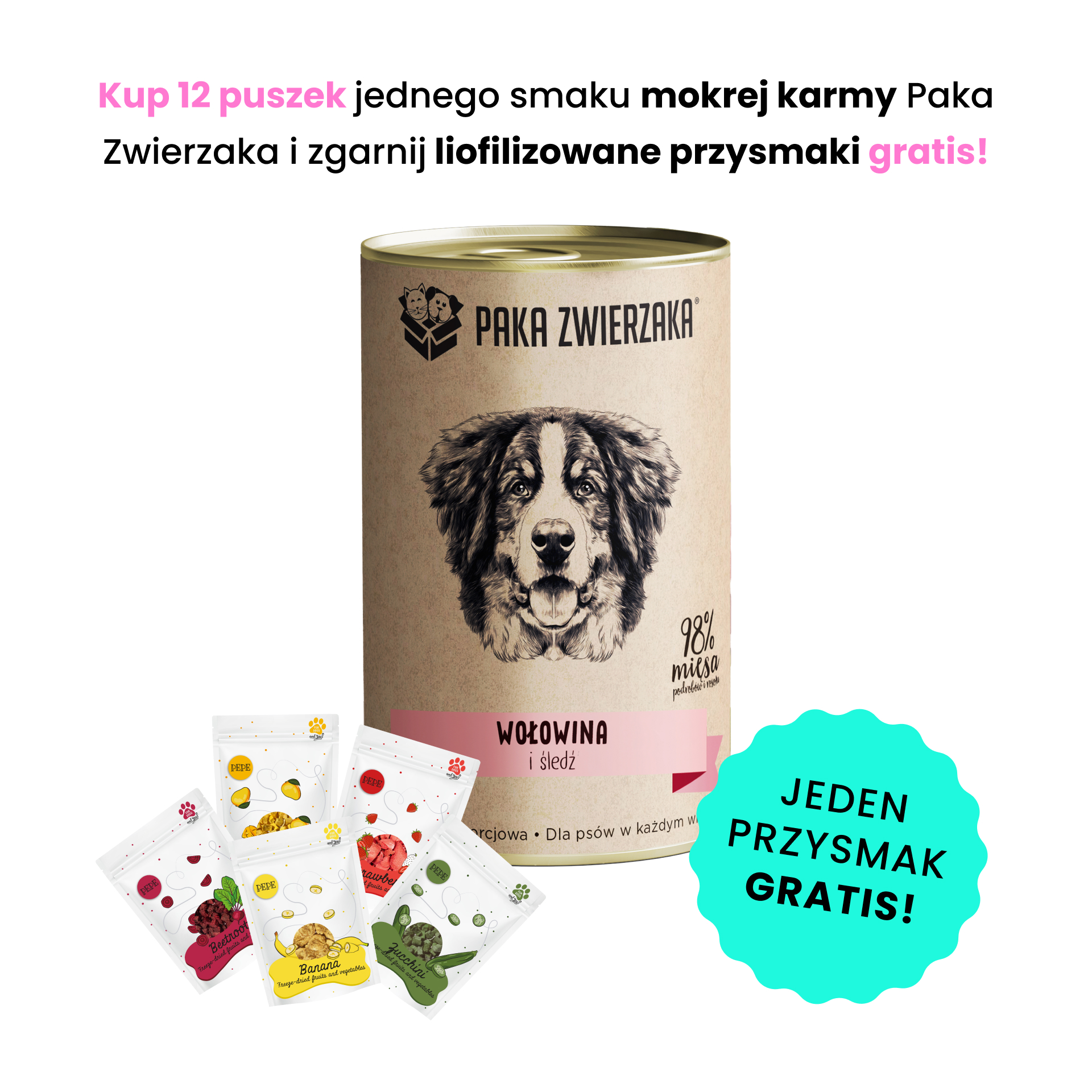 PAKA ZWIERZAKA Wołowina i śledź 400g karma mokra dla psów w każdym wieku