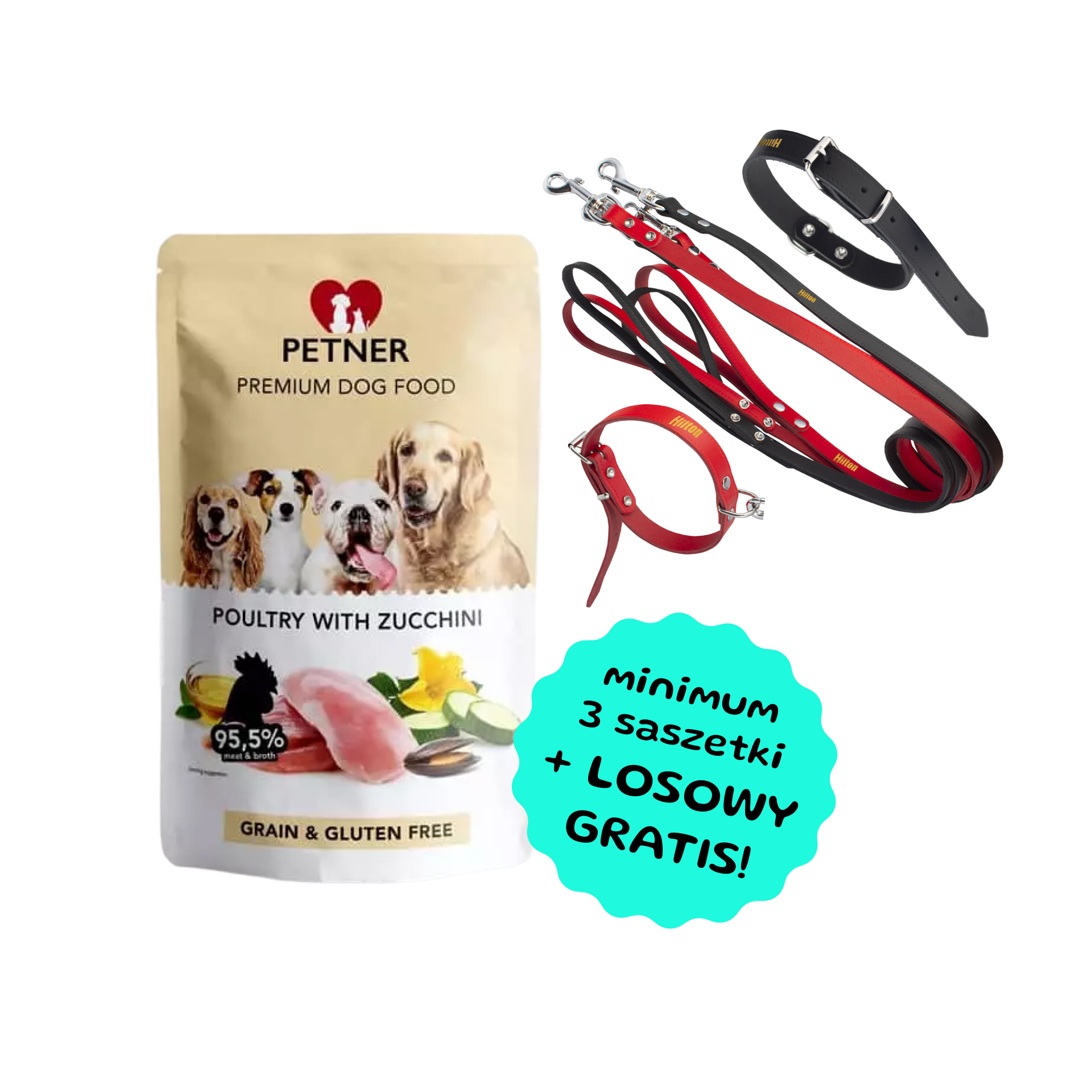 Petner Premium Dog Food poultry with zucchni drób z cukinią karma mokra 500g - Smycz lub obroża GRATIS przy zakupie min. 3 saszetek Petner! Petner Premium Dog Food poultry with zucchni drób z cukinią karma mokra 500g - Smycz lub obroża GRATIS przy zakupie min. 3 saszetek Petner!