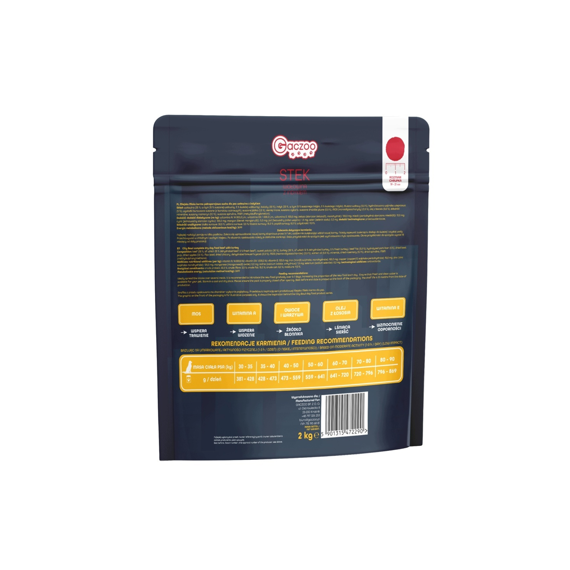 Gaczoo Miejska Miska Stek L/XL Wołowina karma sucha dla psów dużych ras 2kg 