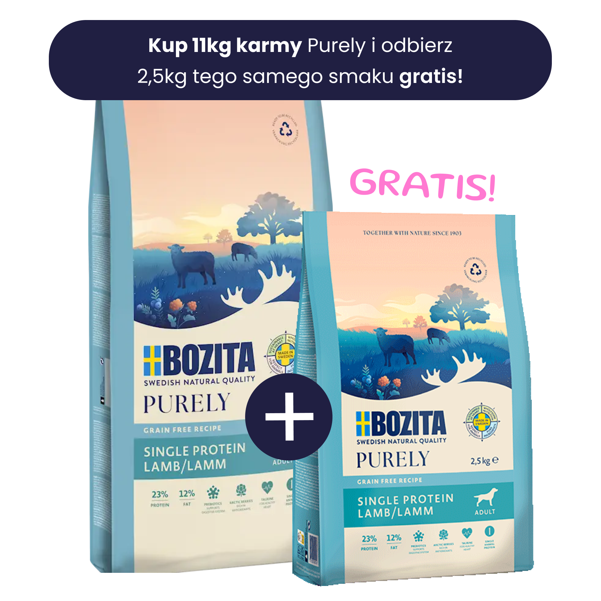 Bozita Purely Adult lamb bezzbożowa karma dla psa z jagnięciną 11kg Single Protein lamb