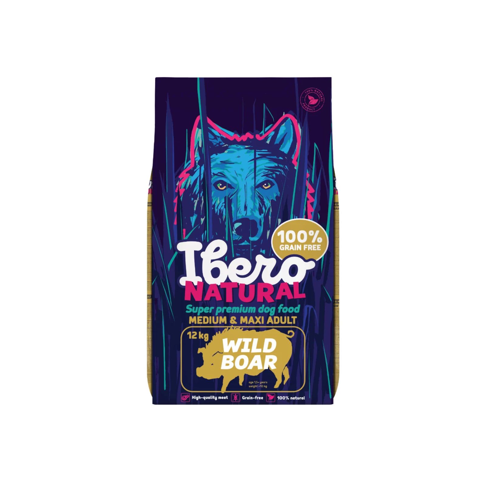 Ibero Natural Wild Boar bezzbożowa karma z dzikiem dla psów średnich i dużych ras 12kg