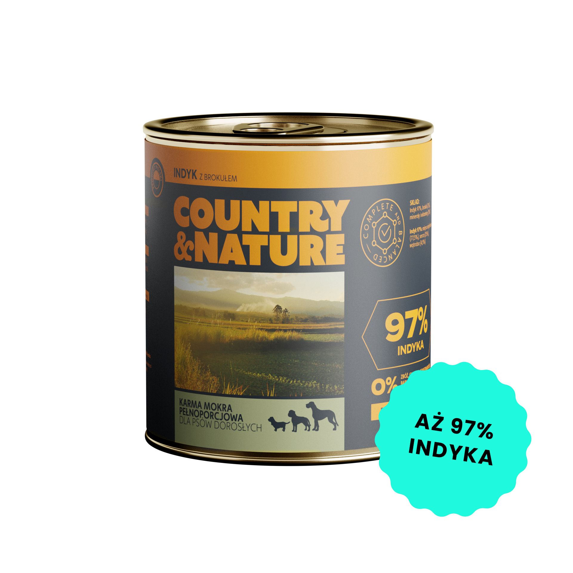 COUNTRY&NATURE Bezzbożowa mokra karma - indyk z brokułem 850g