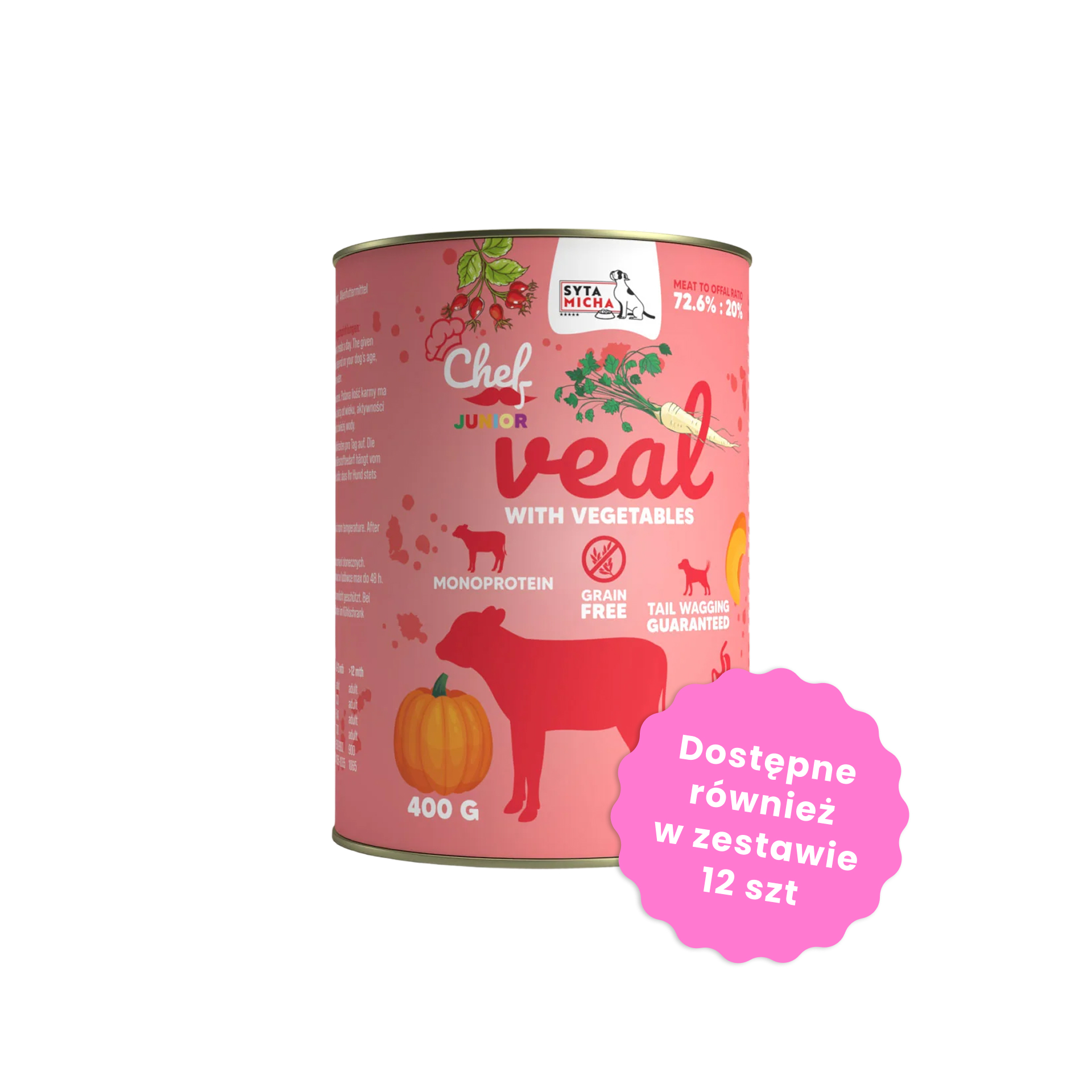 Syta Micha Karma mokra CHEF JUNIOR Cielęcina z warzywami dla psów 400g 