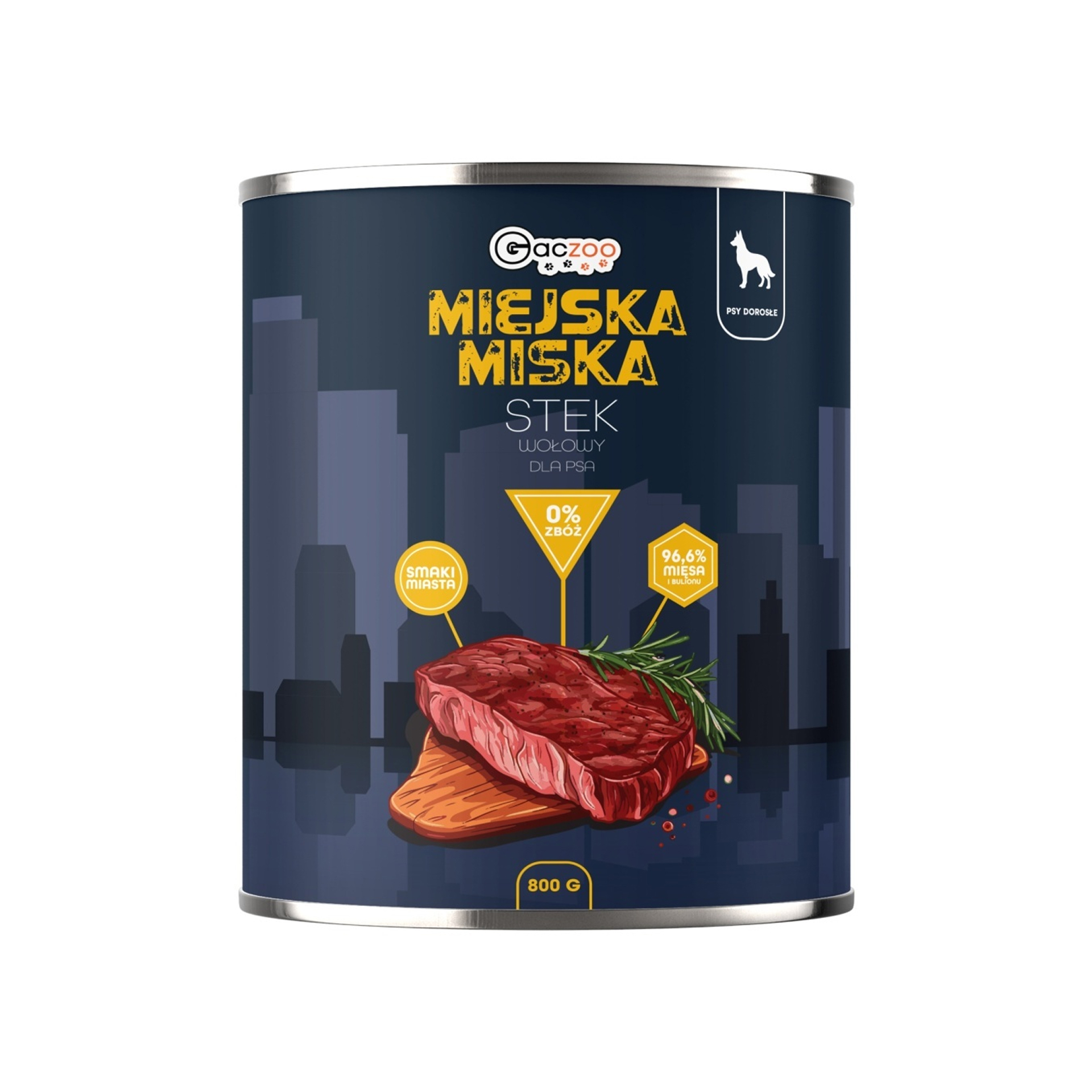 Gaczoo Miejska Miska Stek Wołowy bezzbożowa karma mokra dla psów 800g