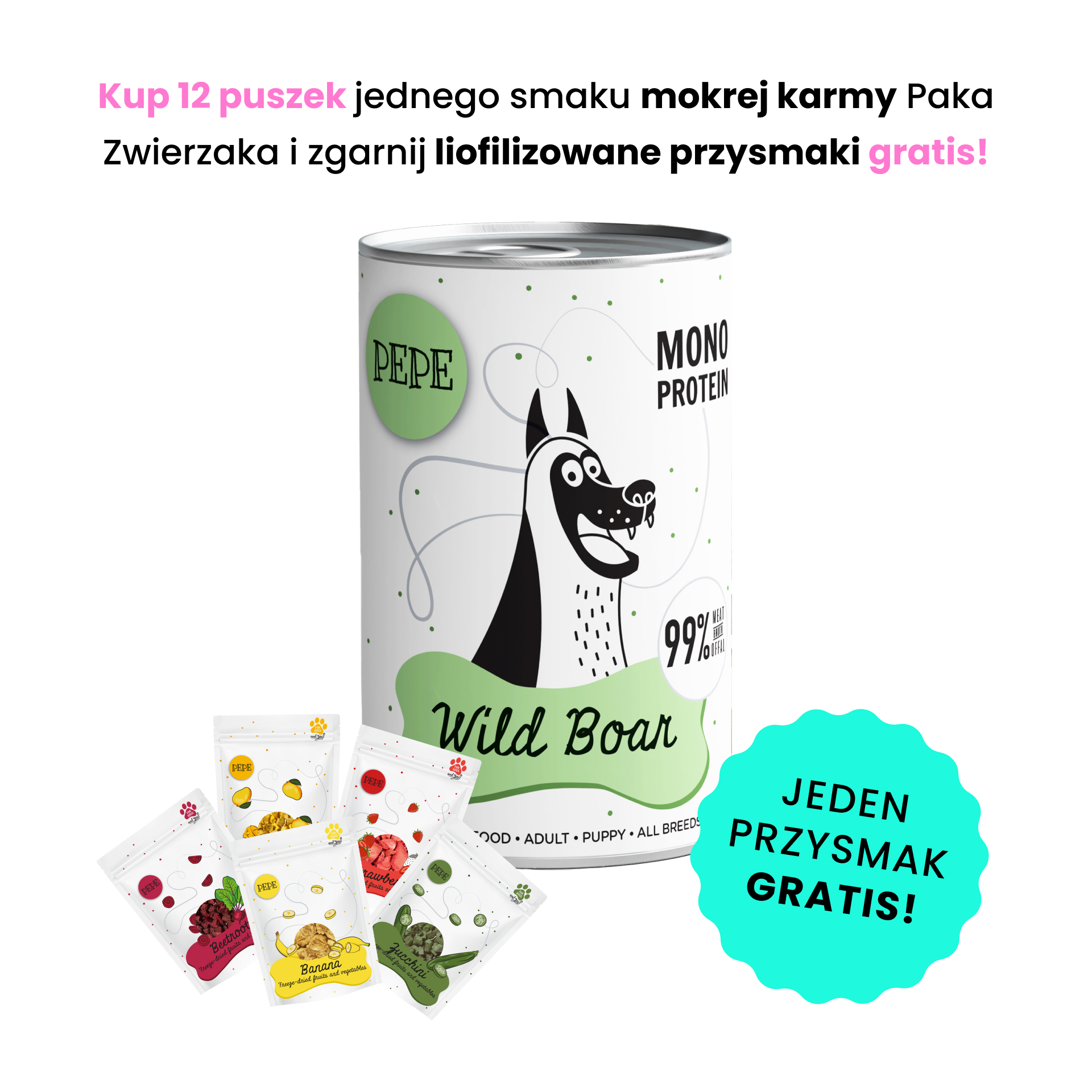 PAKA ZWIERZAKA PEPE MONO PROTEIN dziczyzna 400g karma mokra dla psów w każdym wieku