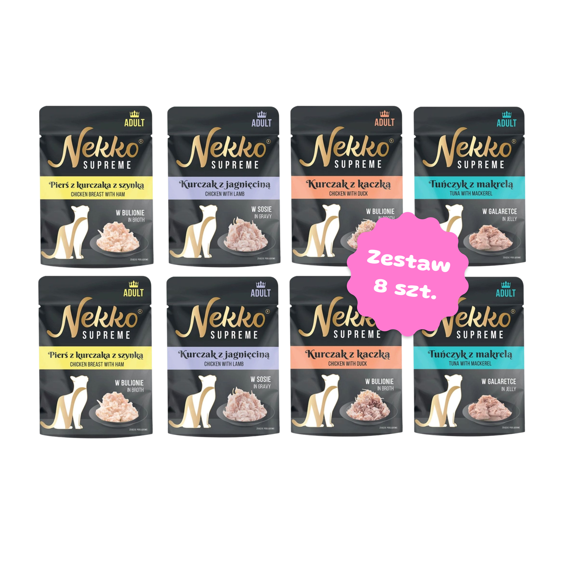 Zestaw 8 szt. saszetek dla kota - NEKKO SUPREME mix smaków dla kotów wybrednych - 8 szt. saszetka 70g