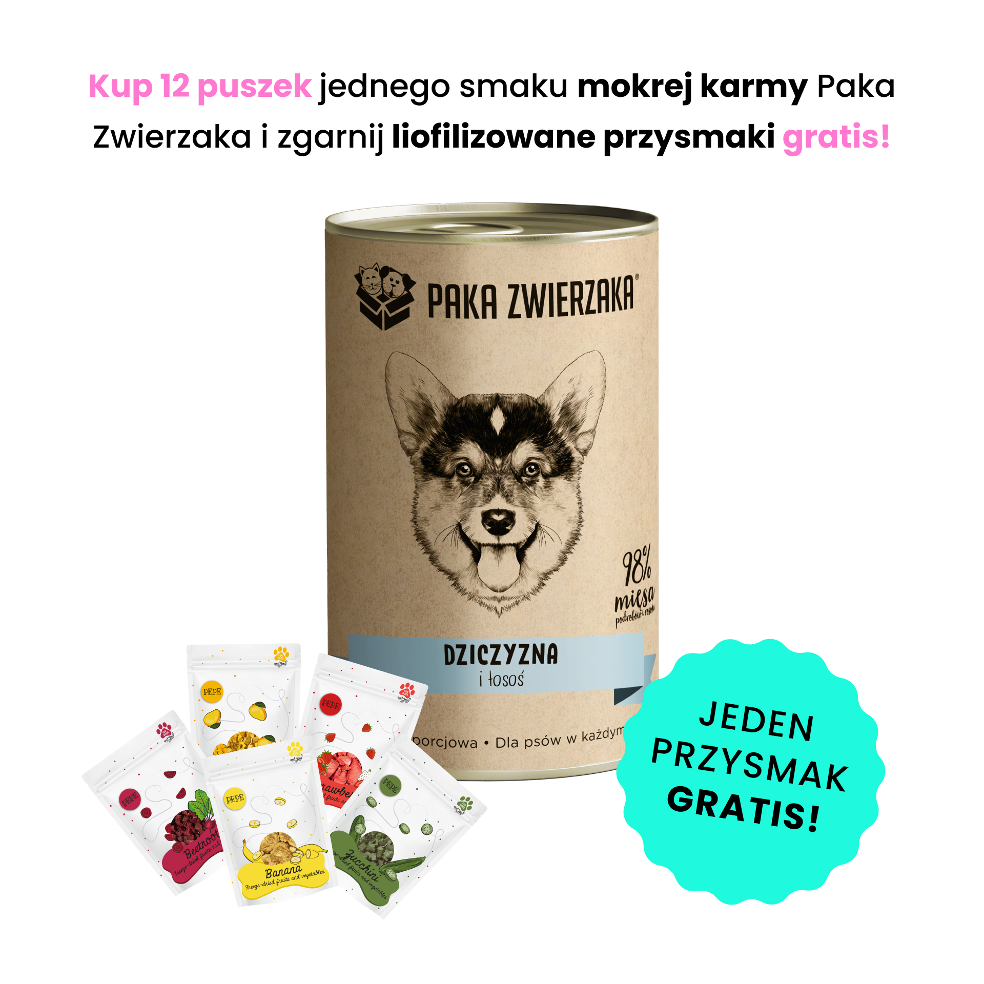 PAKA ZWIERZAKA Dziczyzna i łosoś 400g karma mokra dla psów w każdym wieku