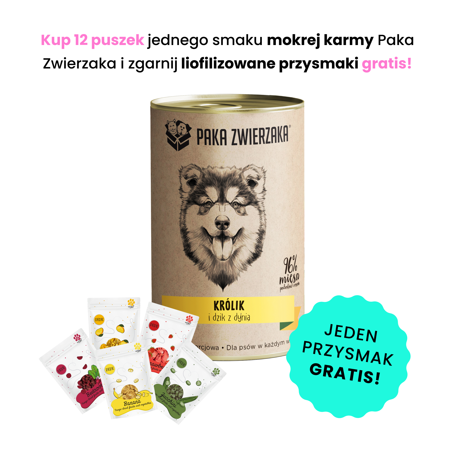 PAKA ZWIERZAKA Królik i dzik z dynią 400g karma mokra dla psów w każdym wieku