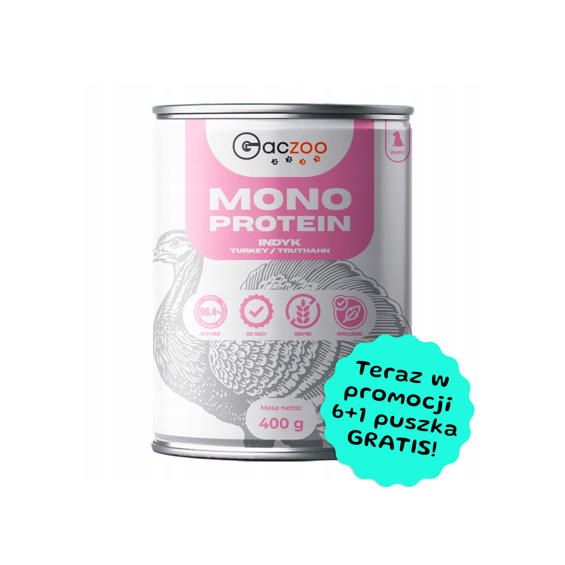 Gaczoo Monobiałkowa Puppy Indyk karma mokra dla młodych psów wszystkich ras 400g