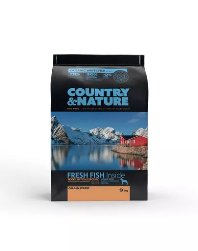 COUNTRY&NATURE Oceanic White Fish Recipe. Karma dla psów ras średnich i dużych - ryby białe morskie 9kg - USZKODZONE OPAKOWANIE