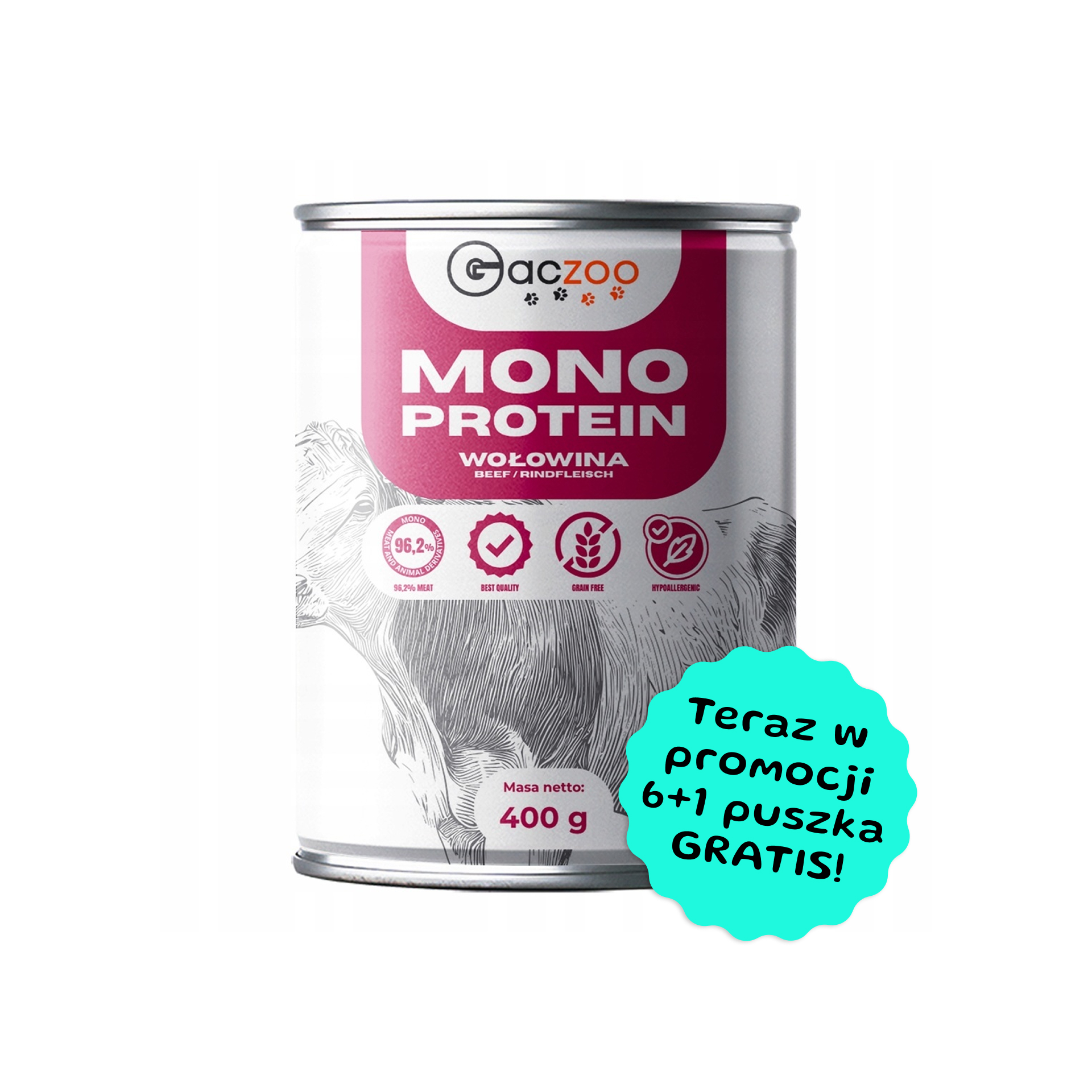 Gaczoo Monobiałkowa Wołowina karma mokra dla psów dorosłych wszystkich ras 400g