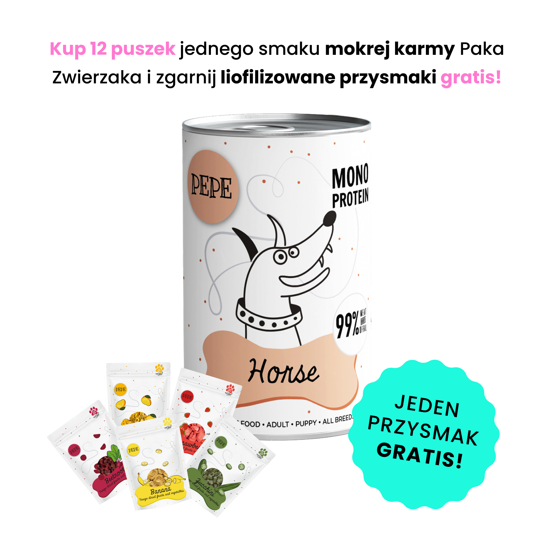 PAKA ZWIERZAKA PEPE MONO PROTEIN konina 400g karma mokra dla psów w każdym wieku 