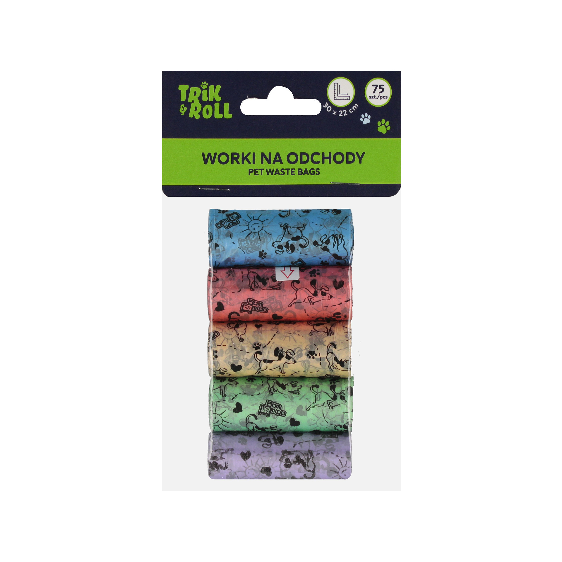 TRIK&ROLL Worki na odchody 75szt 5 rolek 15x5szt