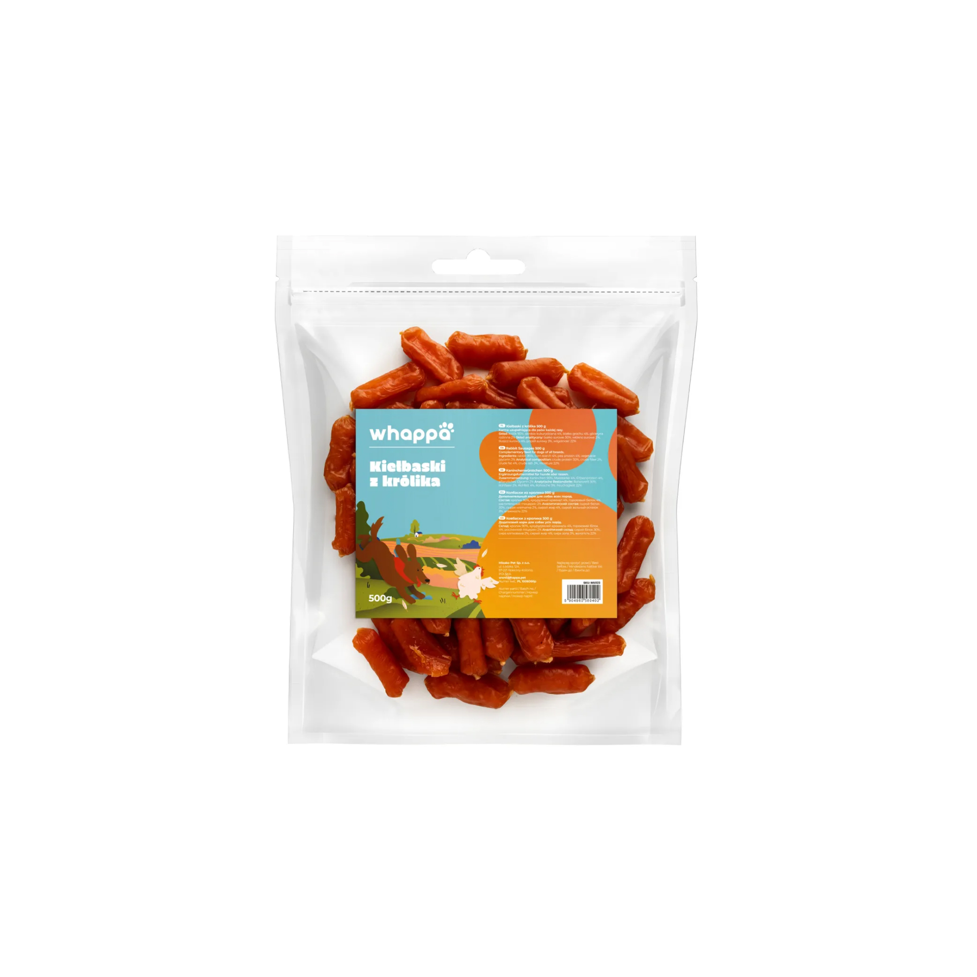 Whappa Kiełbaski z królika przysmak dla psa 500g