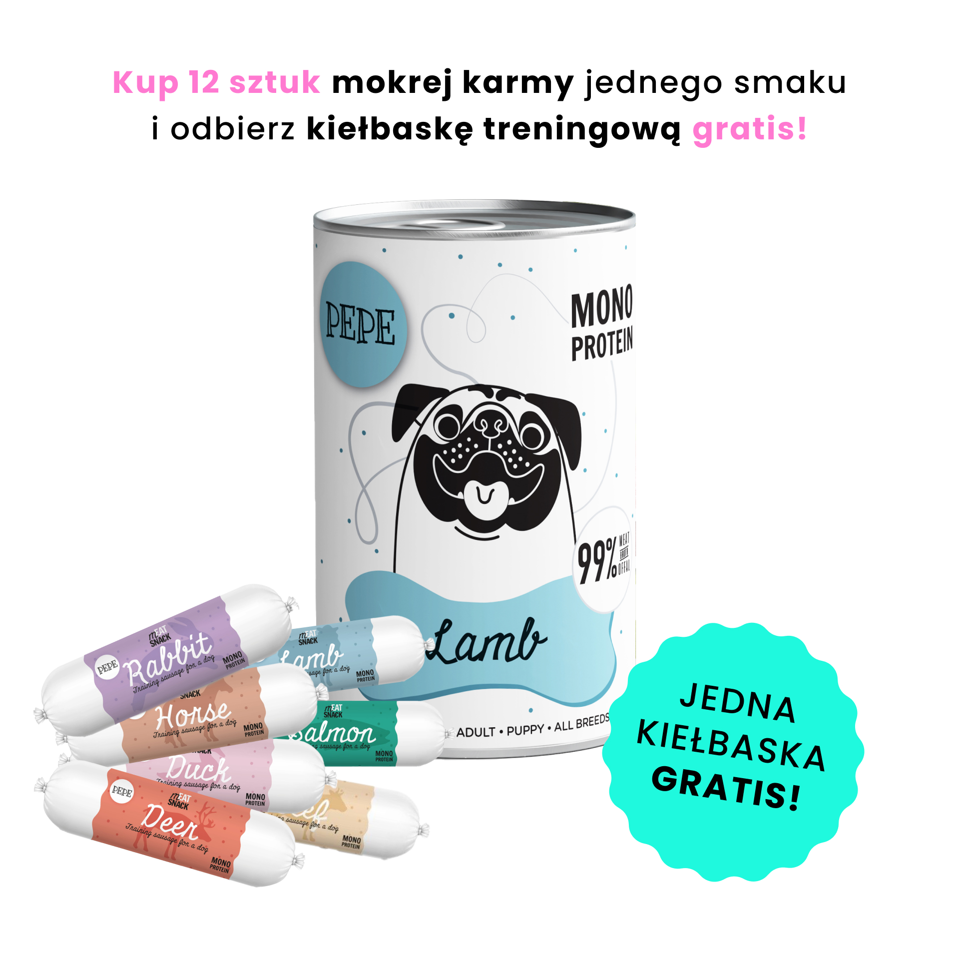 PAKA ZWIERZAKA PEPE MONO PROTEIN jagnięcina 400g karma mokra dla psów w każdym wieku