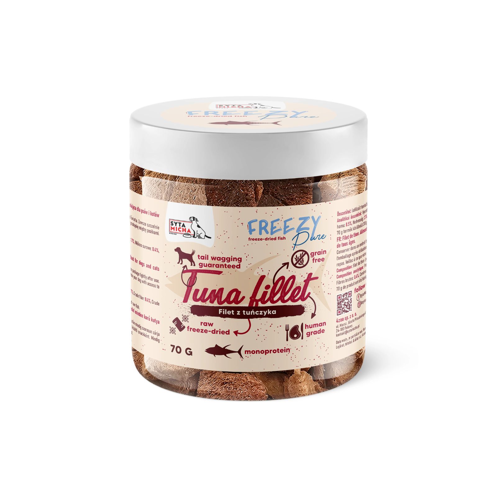 Syta Micha FREEZY PURE 100% Liofilizowany filet z tuńczyka przysmak dla psa 70g
