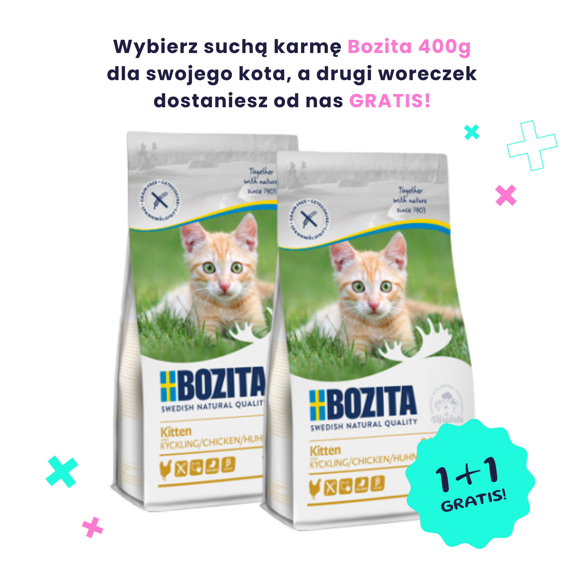 BOZITA Kitten Grain Free Chicken karma dla kociąt 400g + 400g GRATIS!