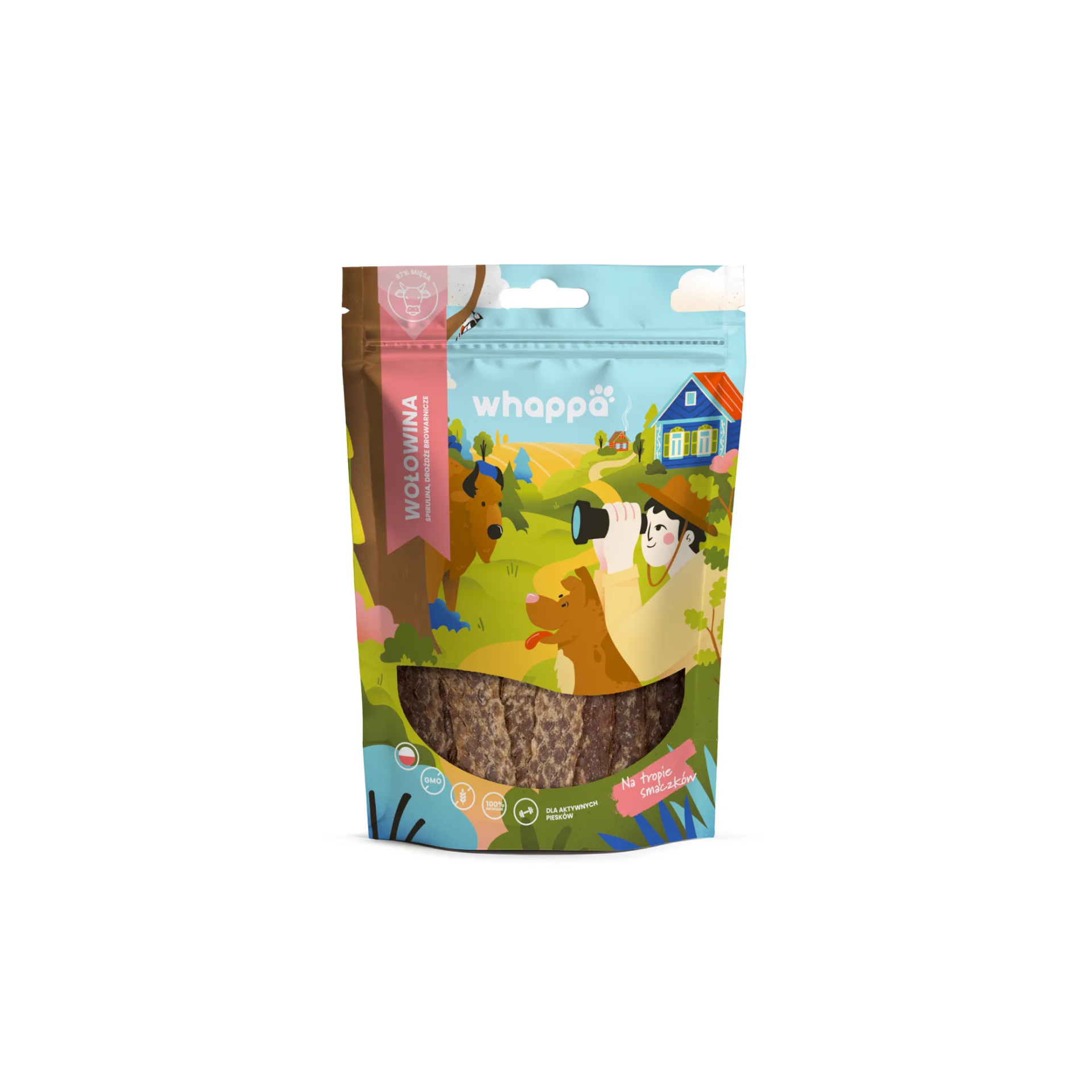 Whappa Funkcjonalne cięte paski z wołowiną przysmak dla psa 70g