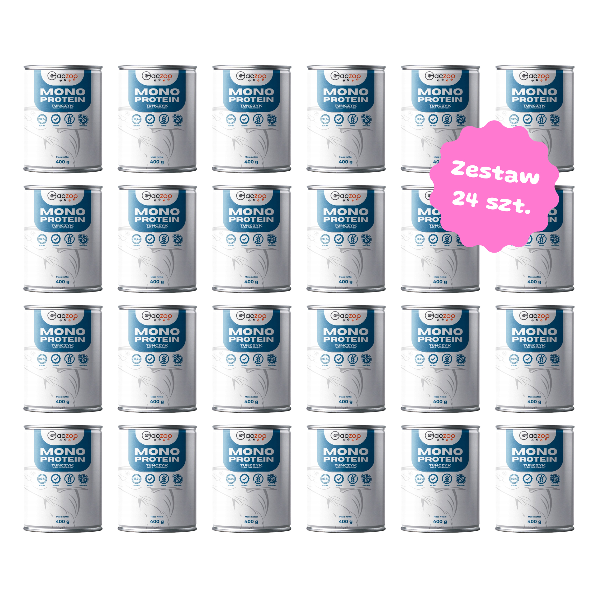 Zestaw 24 szt. puszek karmy mokrej monobiałkowej - Gaczoo Mono Protein Tuńczyk - 24 szt. puszka 400g