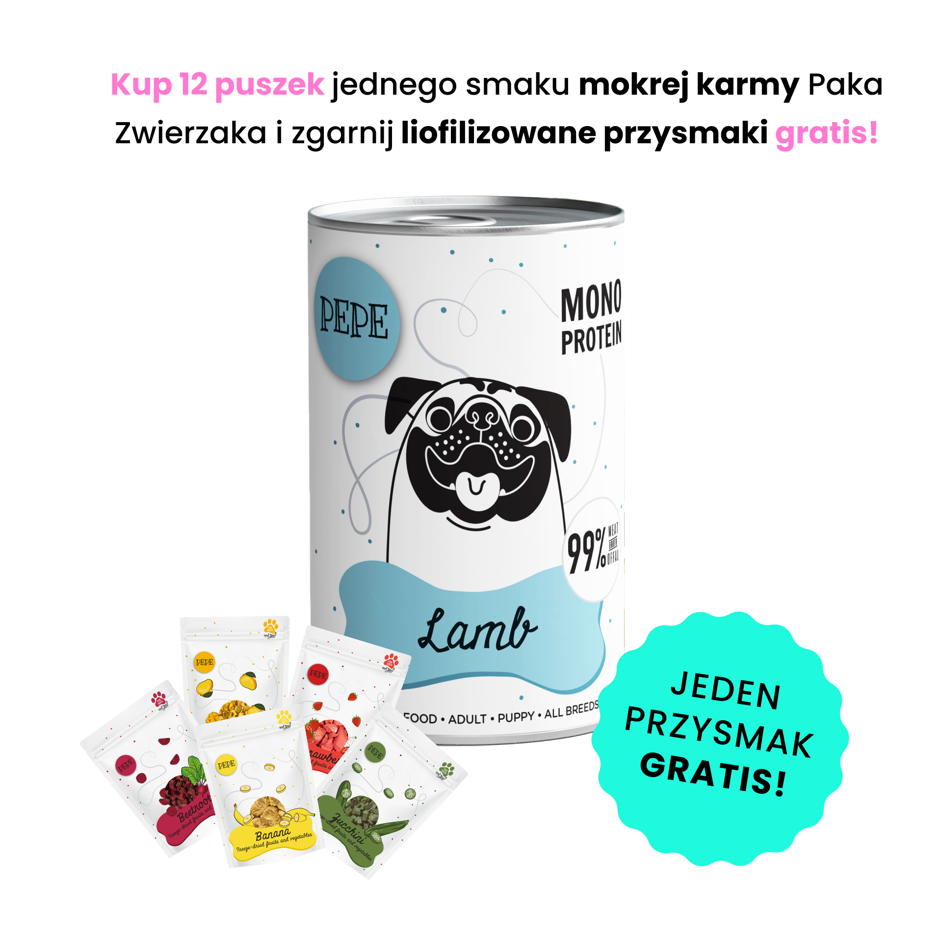 PAKA ZWIERZAKA PEPE MONO PROTEIN jagnięcina 400g karma mokra dla psów w każdym wieku