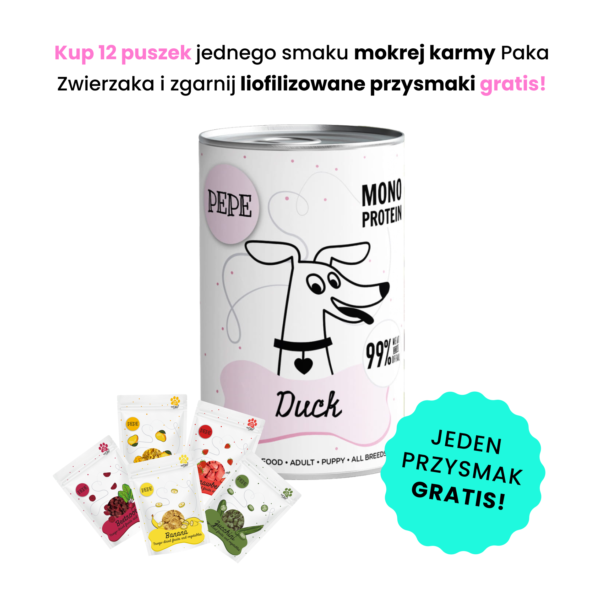 PAKA ZWIERZAKA PEPE MONO PROTEIN kaczka 400g karma mokra dla psów w każdym wieku