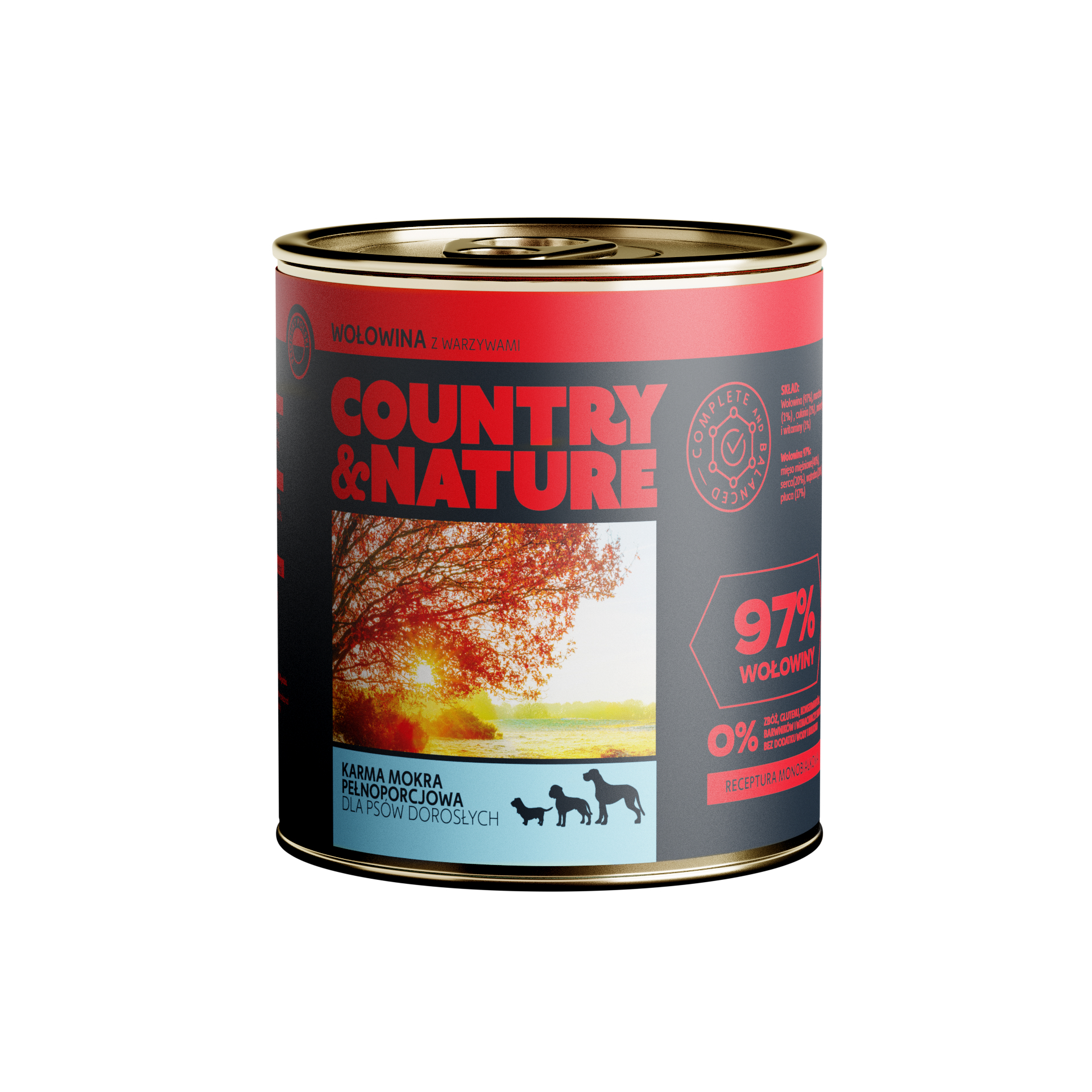 COUNTRY&NATURE Bezzbożowa mokra karma - wołowina z warzywami 850g