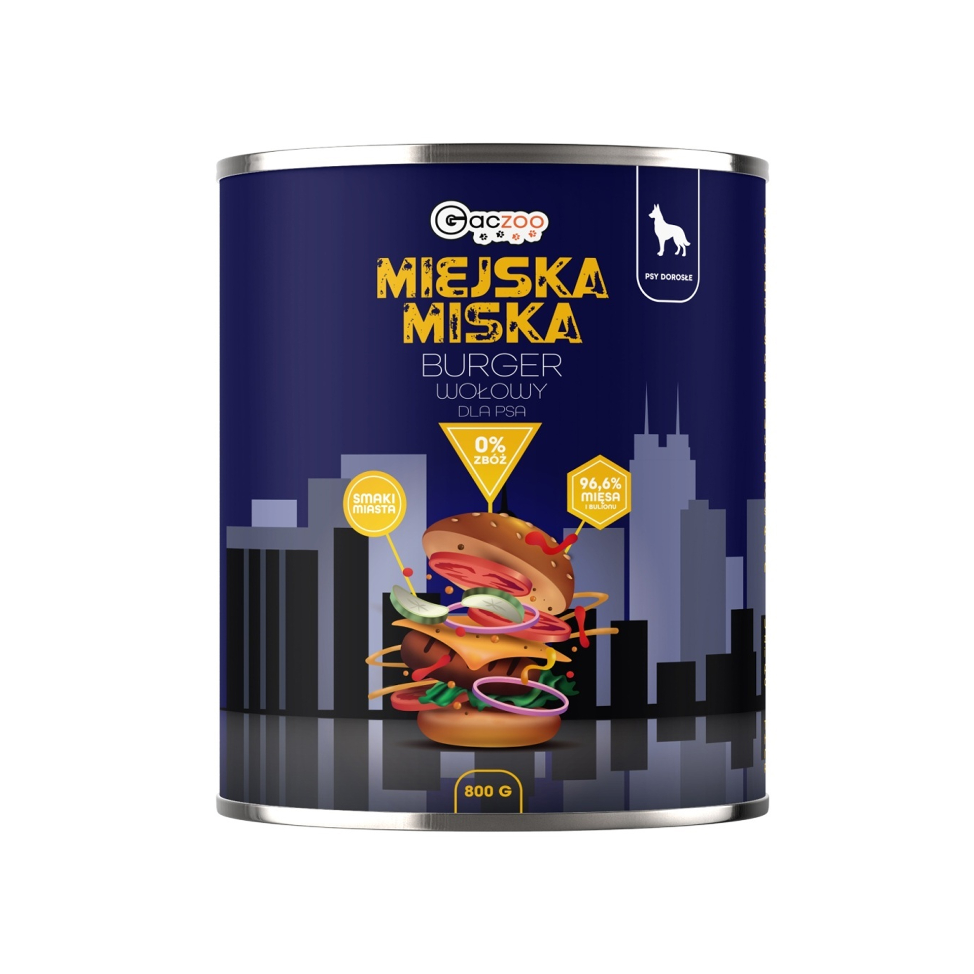 Gaczoo Miejska Miska Burger Wołowy bezzbożowa karma mokra dla psów 800g