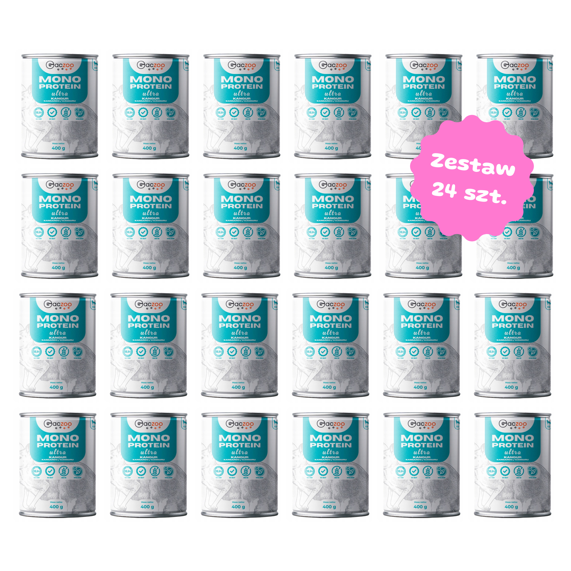 Zestaw 24 szt. puszek karmy mokrej monobiałkowej - Gaczoo Ultra Light Kangur - 24 szt. puszka 400g
