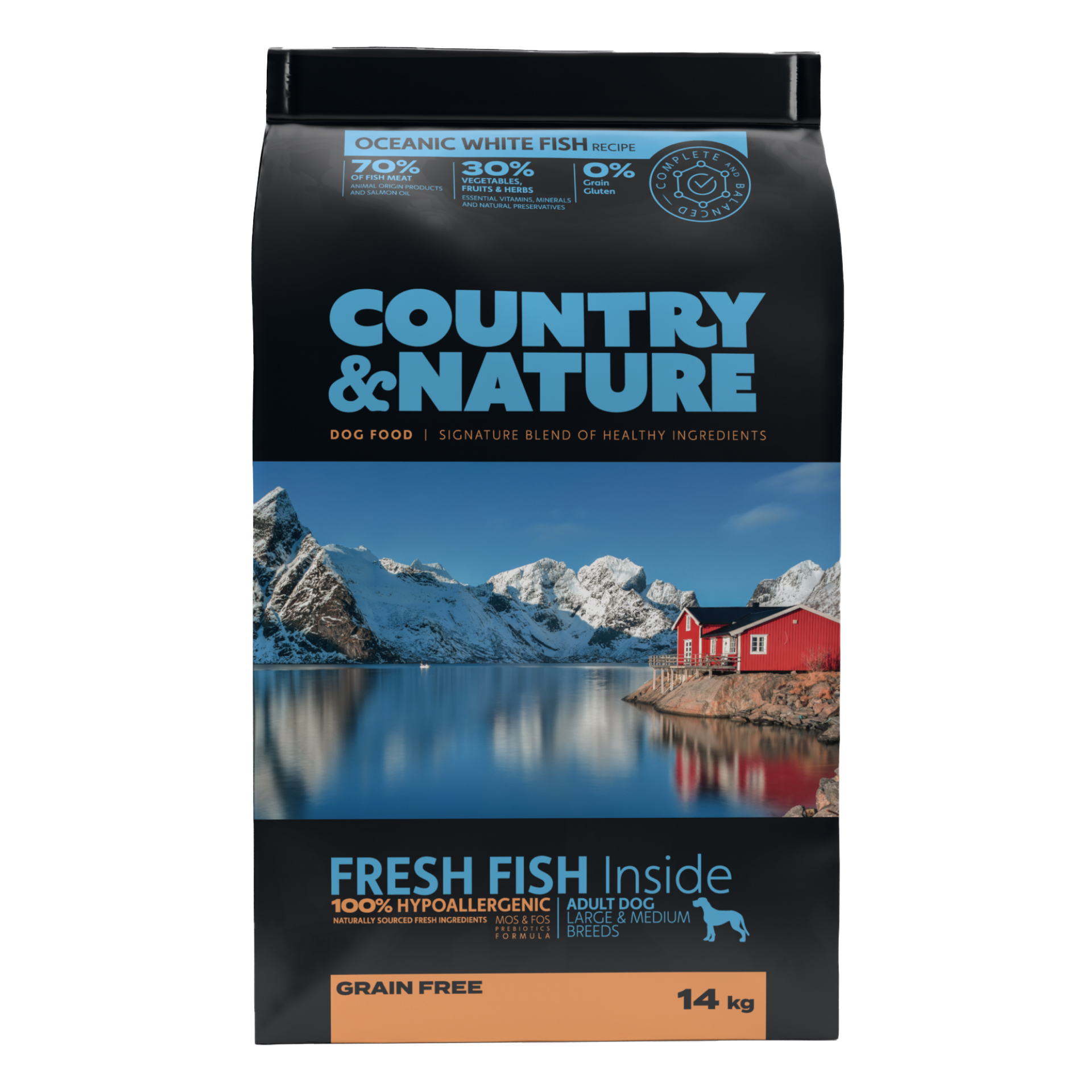 COUNTRY&NATURE Oceanic White Fish Recipe. Karma dla psów ras średnich i dużych - ryby białe morskie 14kg
