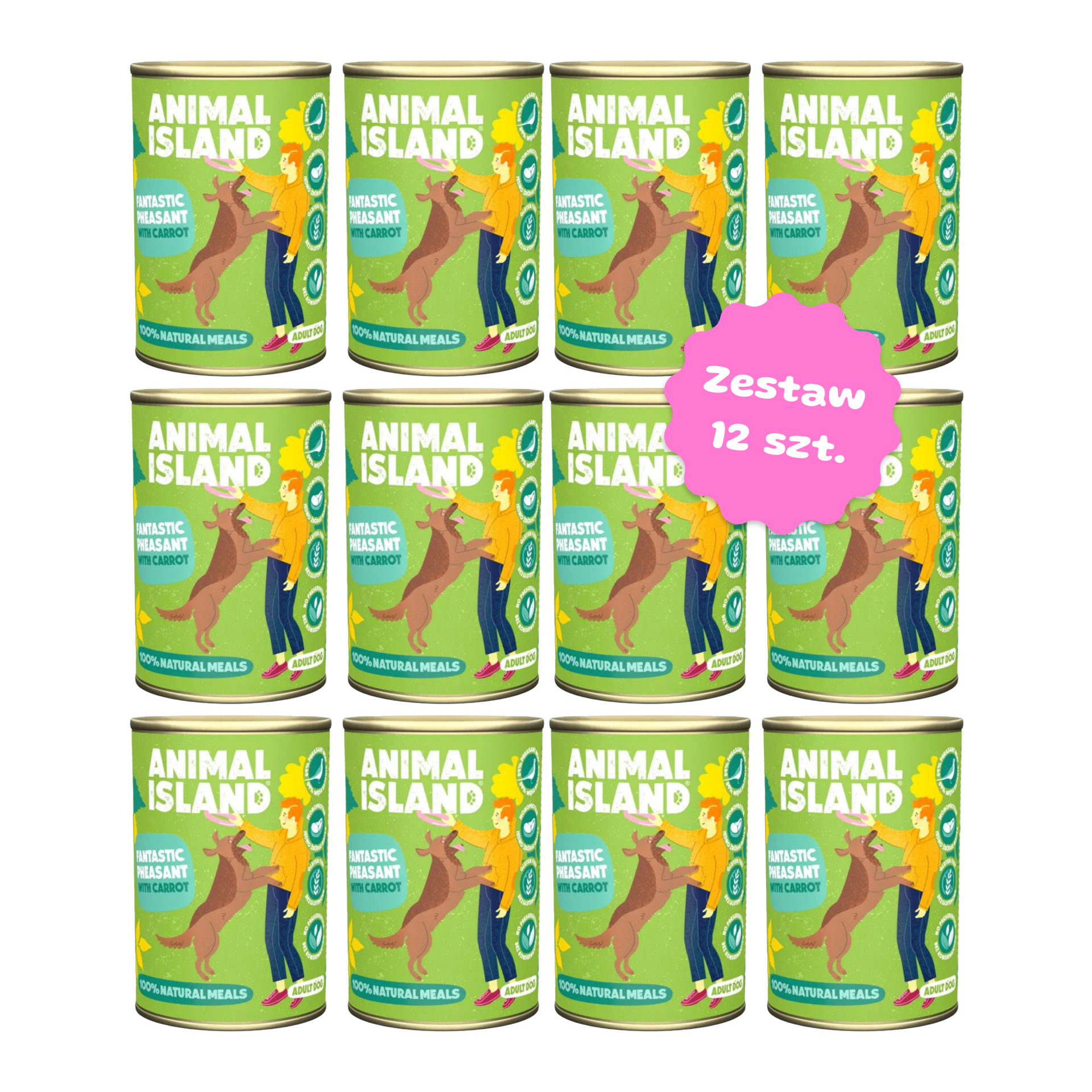 Zestaw 12 szt. puszek karmy mokrej monobiałkowej - Animal Island bażant z marchewką i owocami - 12 szt. puszka 400g