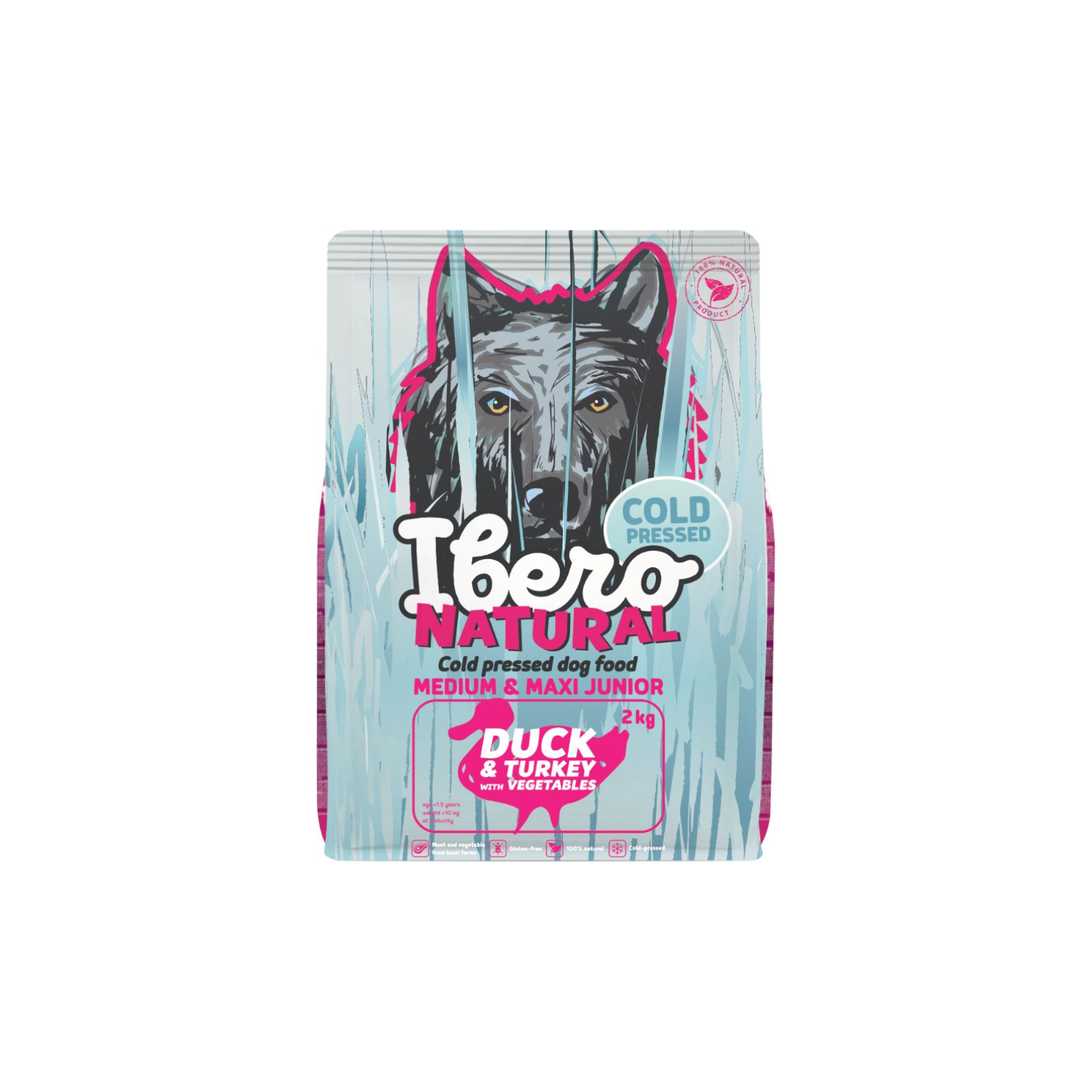 Ibero Cold Press Dog Junior Medium/Large Duck & Turkey karma tłoczona na zimno dla szczeniąt średnich i dużych ras z kaczką i indykiem 2kg