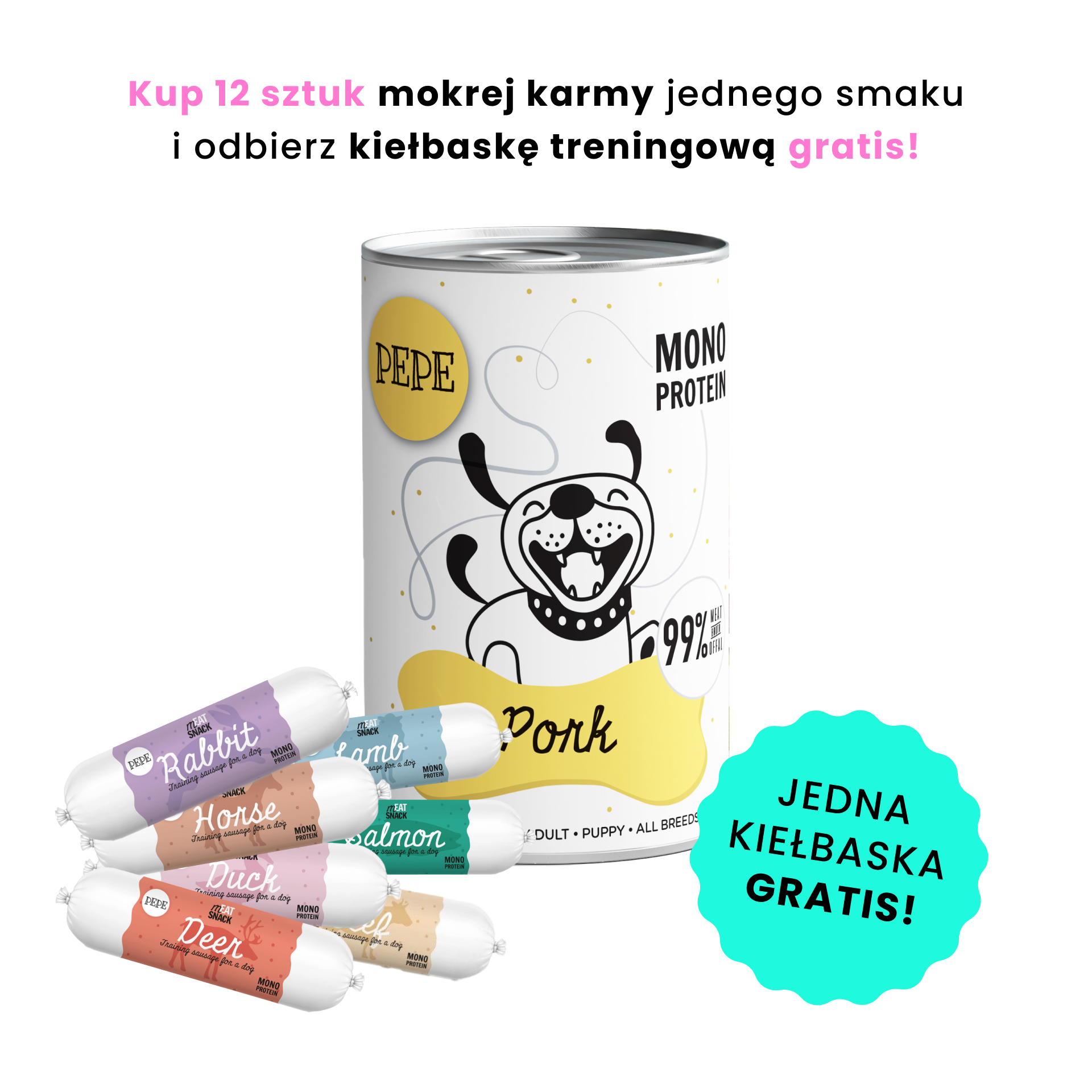 PAKA ZWIERZAKA PEPE MONO PROTEIN wieprzowina 400g karma mokra dla psów w każdym wieku